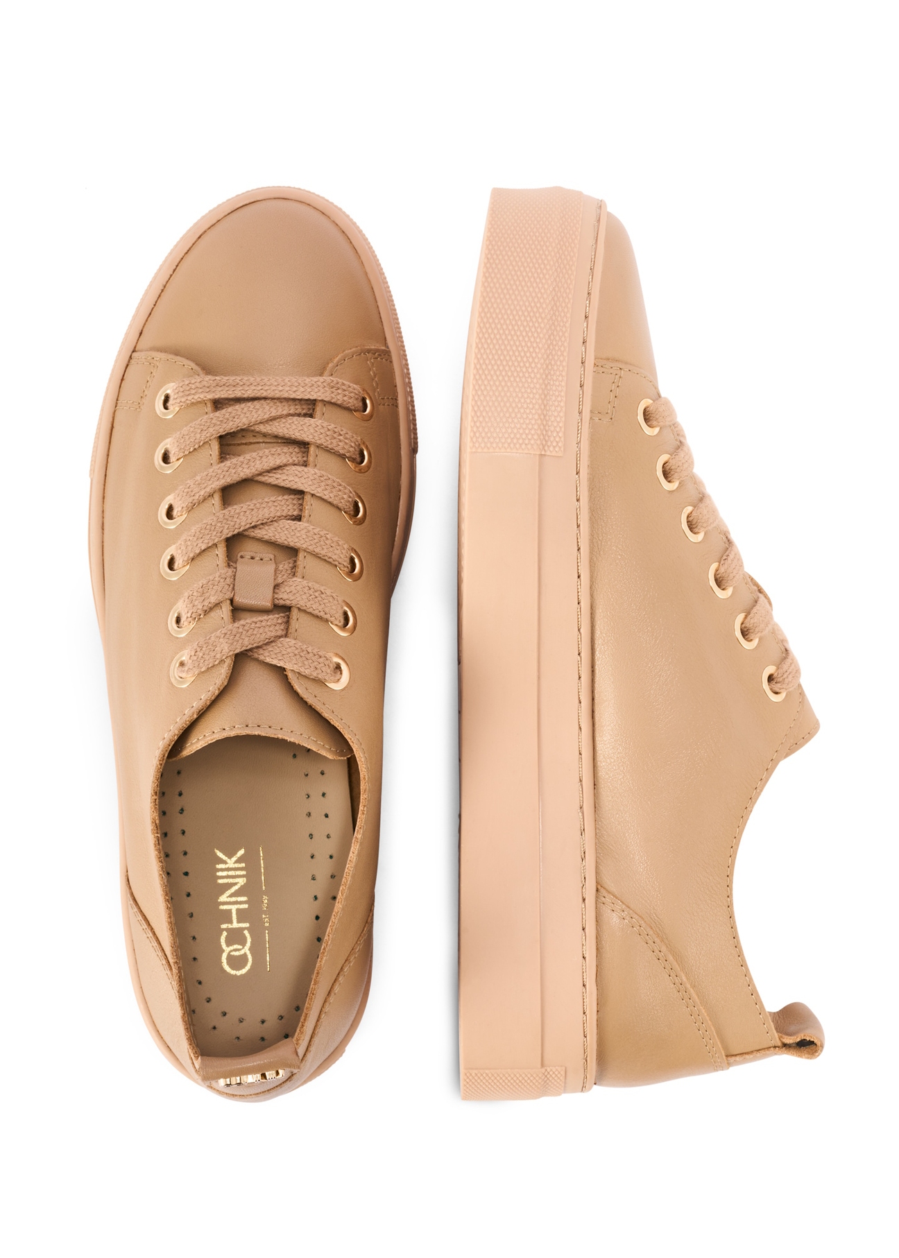 Beige women's leather sneakers BUTYD-1062-1B(W26), top view of the product on a white background.