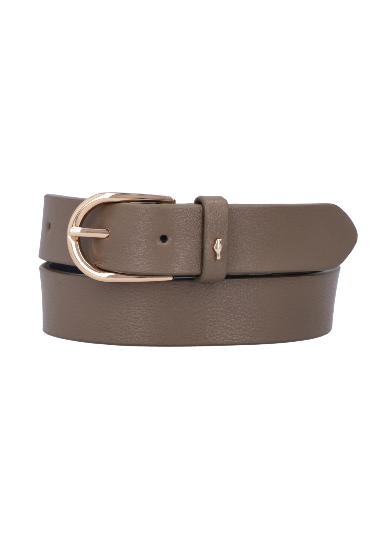 Dark beige leather women's belt PASDS-0345-1K(Z26), front product view on white background.