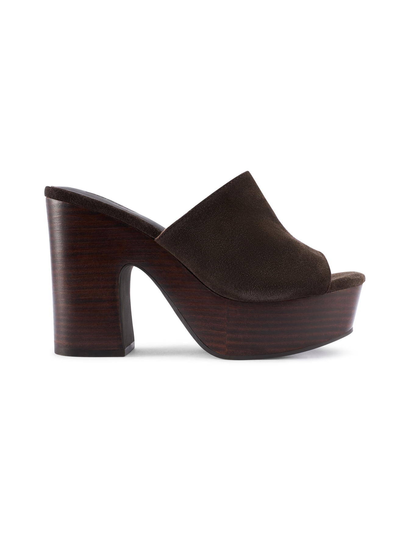 Dark brown leather women's mules on a block heel BUTYD-1275-1I(W26), side view of the product on a white background.