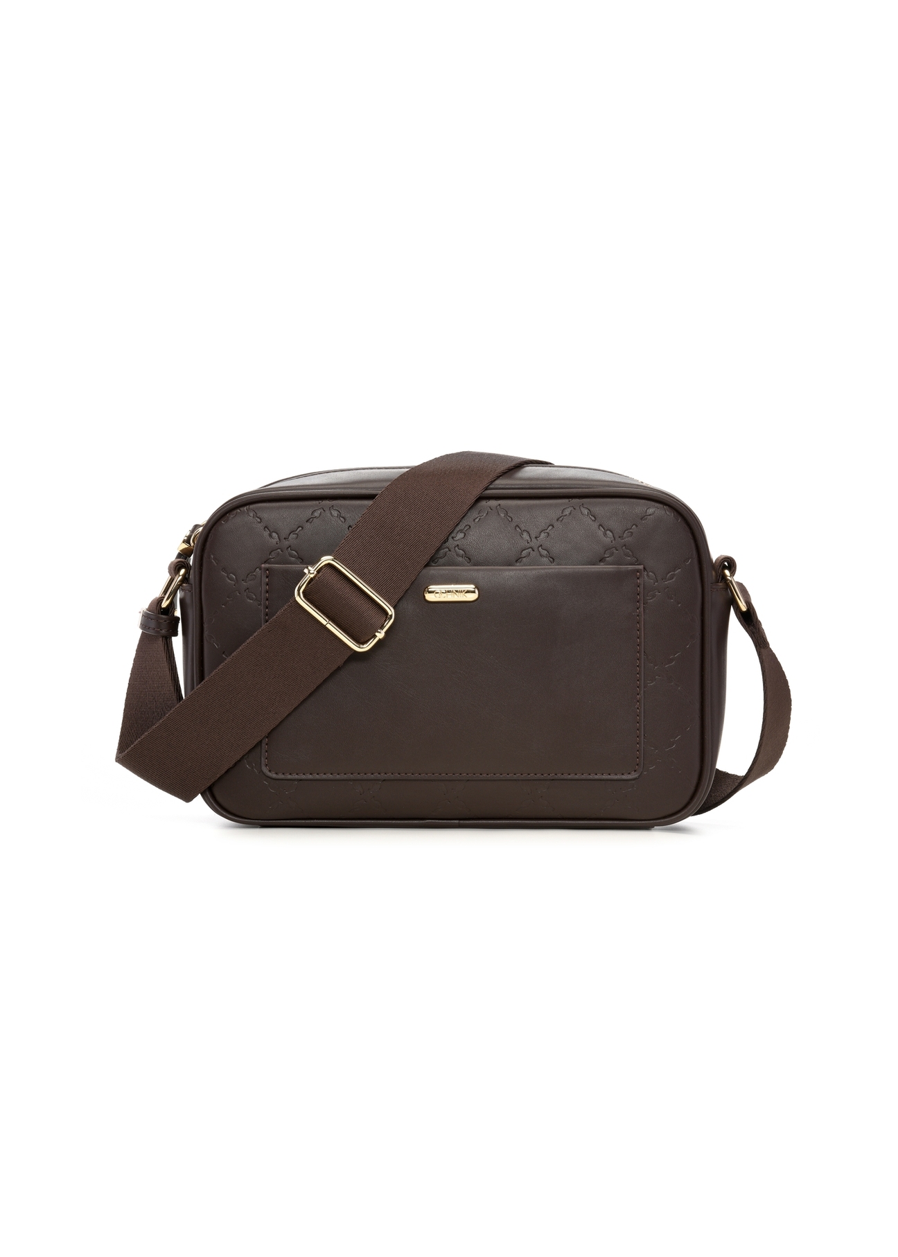 Brown women's handbag with monogram TOREC-1290-1I(Z26), product view from the front on a white background.