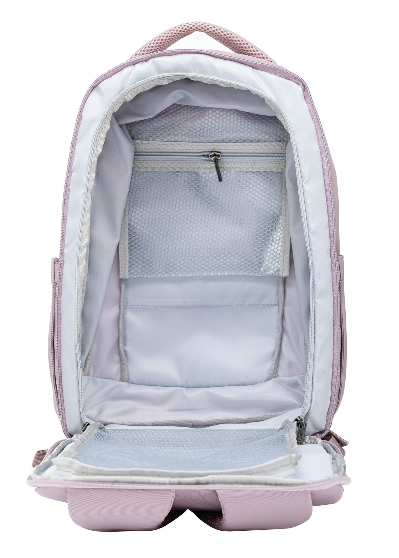 Pink backpack PLCMN-0014A-31(Z25), front open product view on white background.