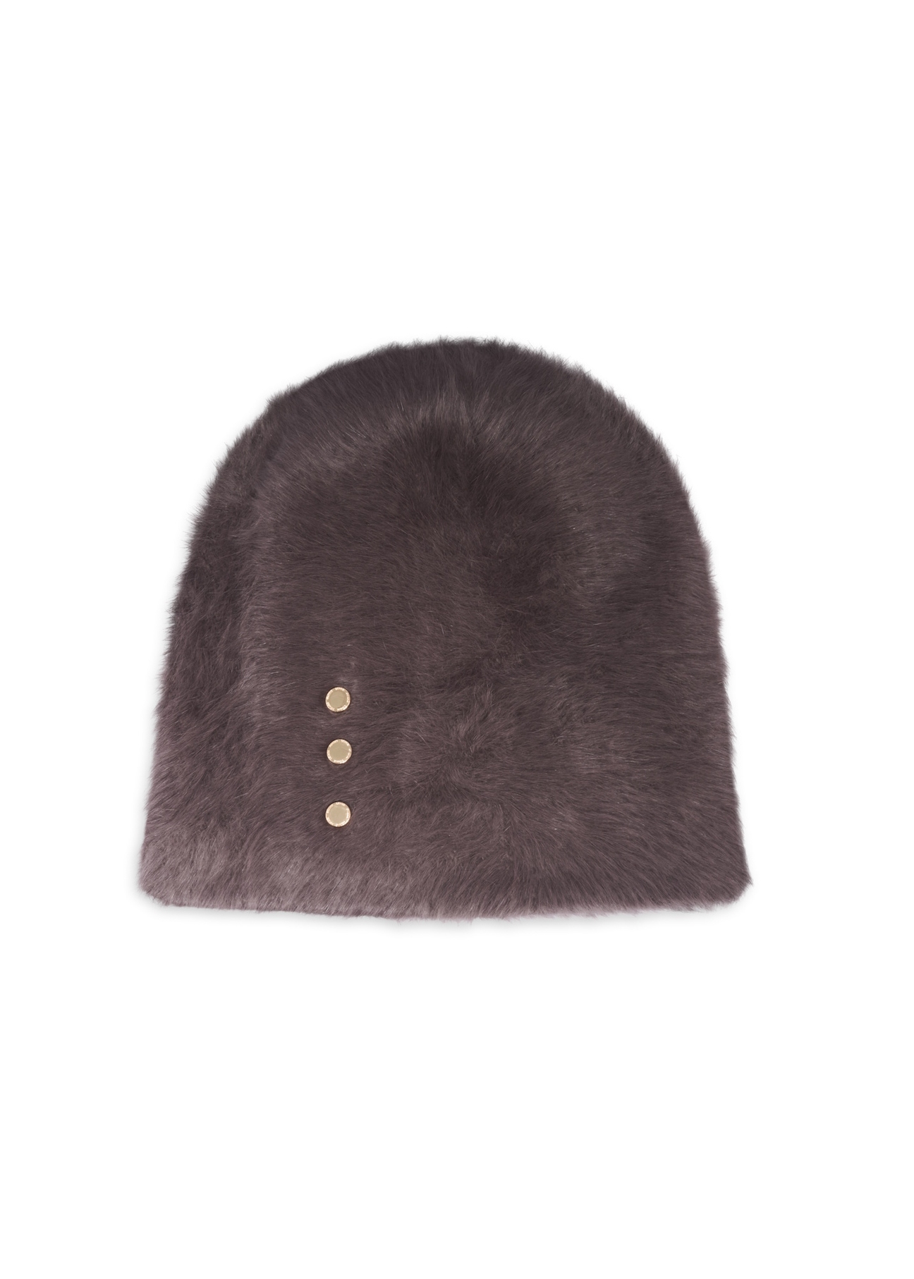 Dark brown women's hat with rabbit fur CZADT-0023A-1I(Z26), front product view on white background.