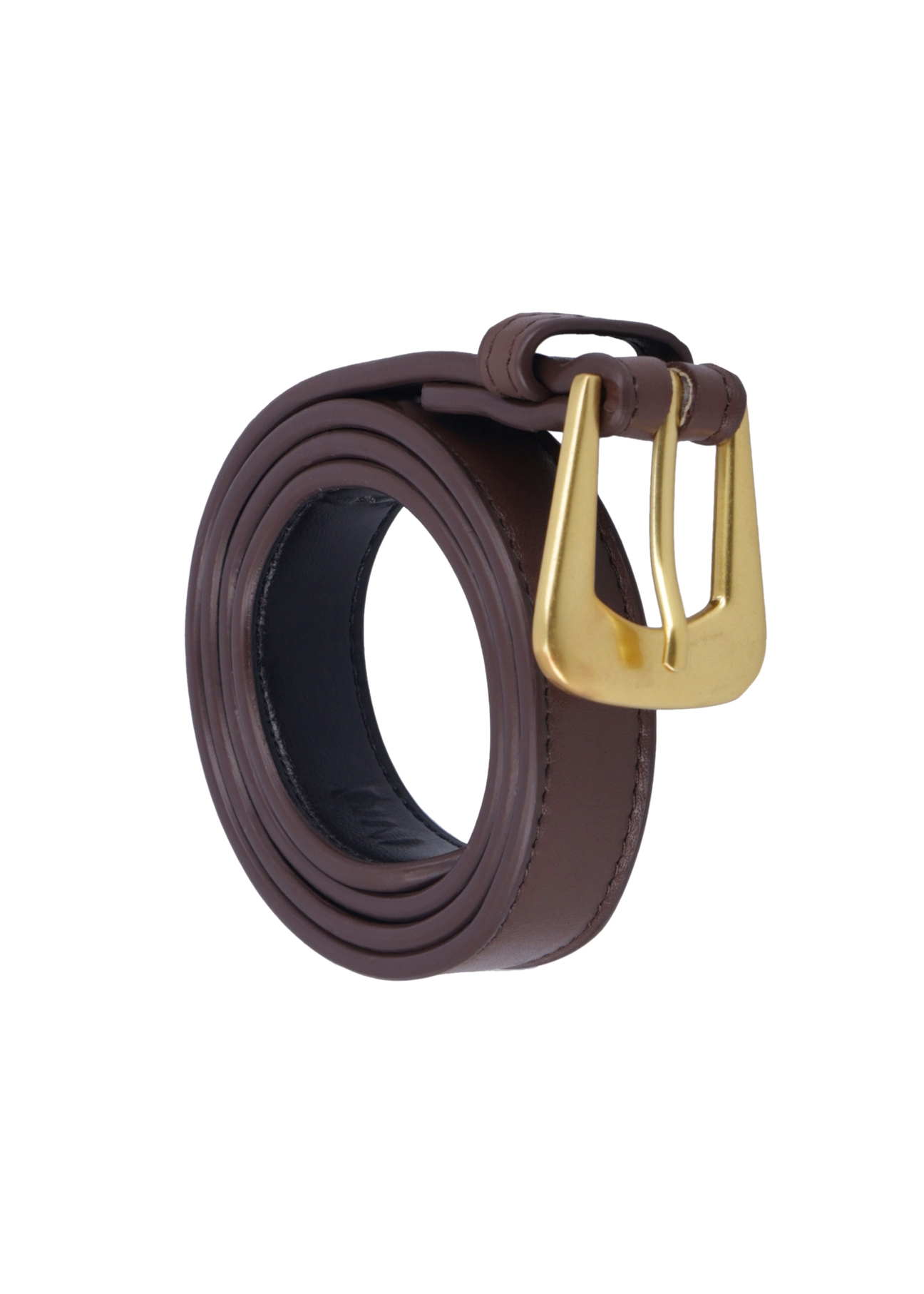 Brown leather women's belt PASDS-0348-1H(Z26), diagonal product view on white background.