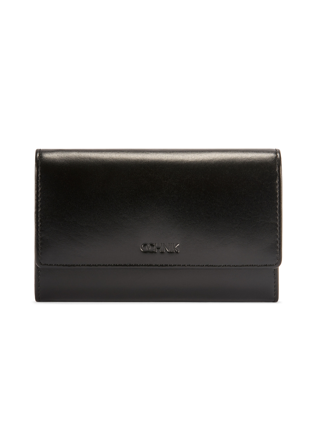 Black large leather women's wallet PORES-0974-99(Z25), product view from the front on a white background.