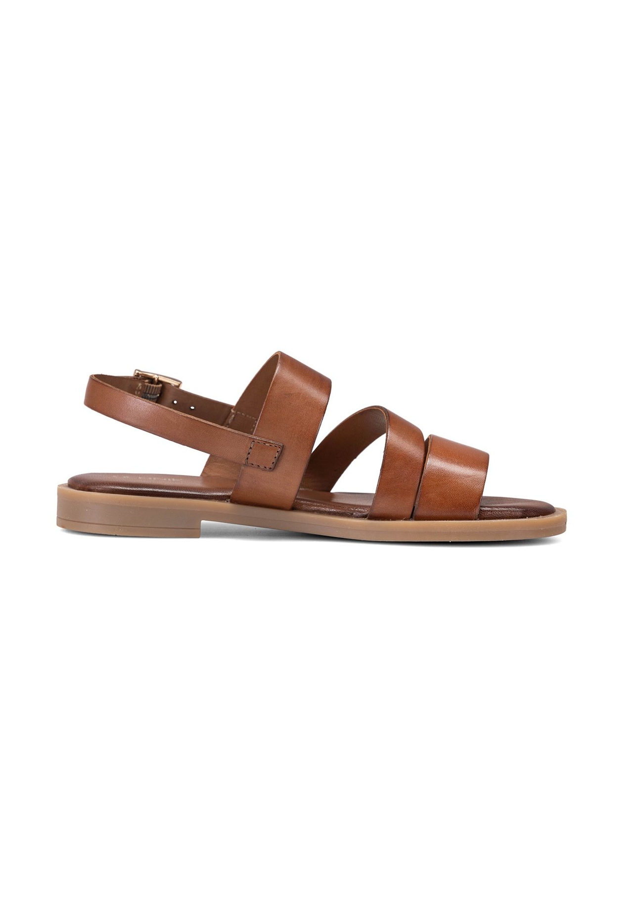 Women's leather sandals in cognac color BUTYD-1152-1F(W26), side view of the product on a white background.