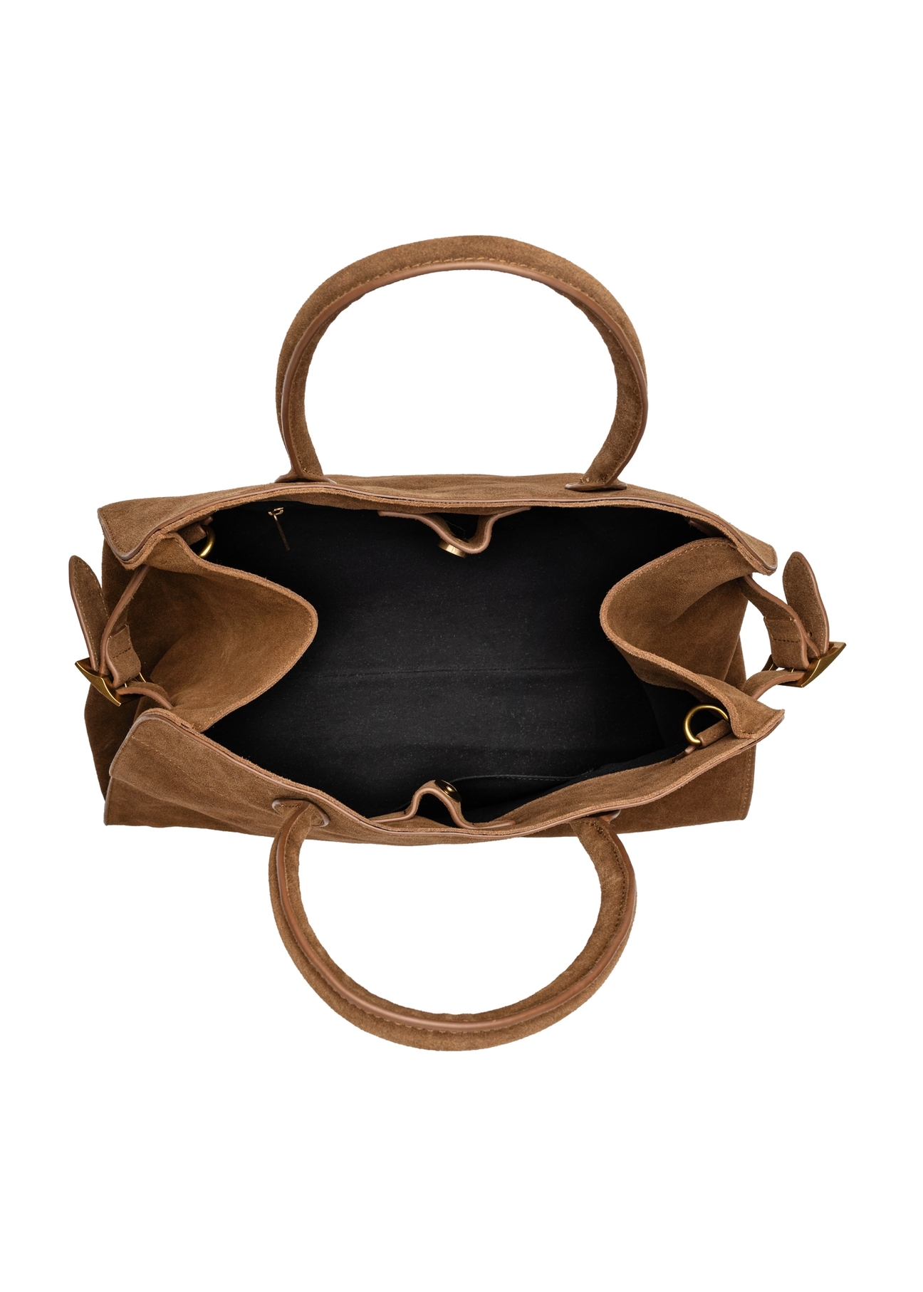 Cognac leather women's shopper bag TORES-1412-1F(Z26). Top view on a white background.