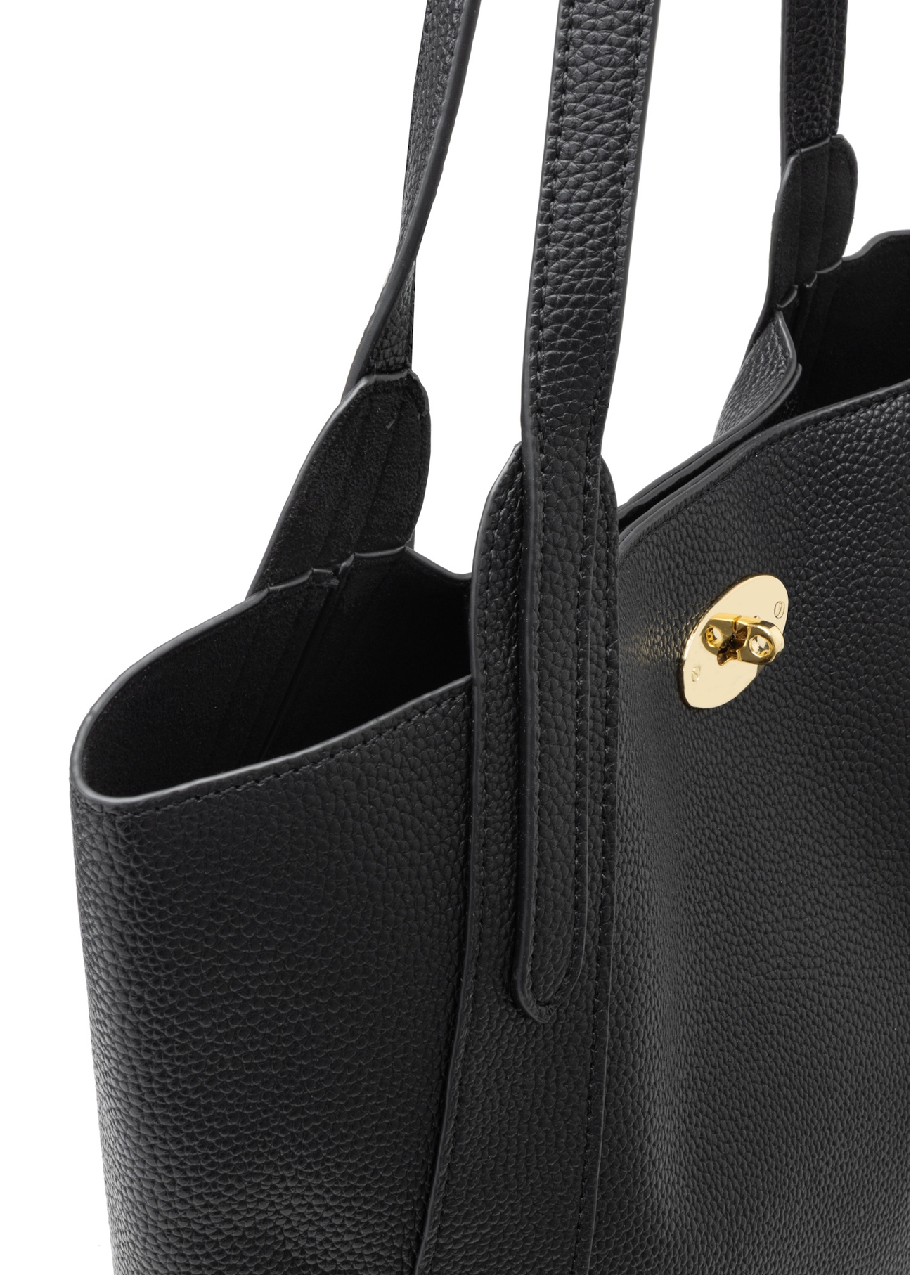 Black large women's shopper handbag TOREC-1142-9I(W26), close-up of the product detail on a white background.