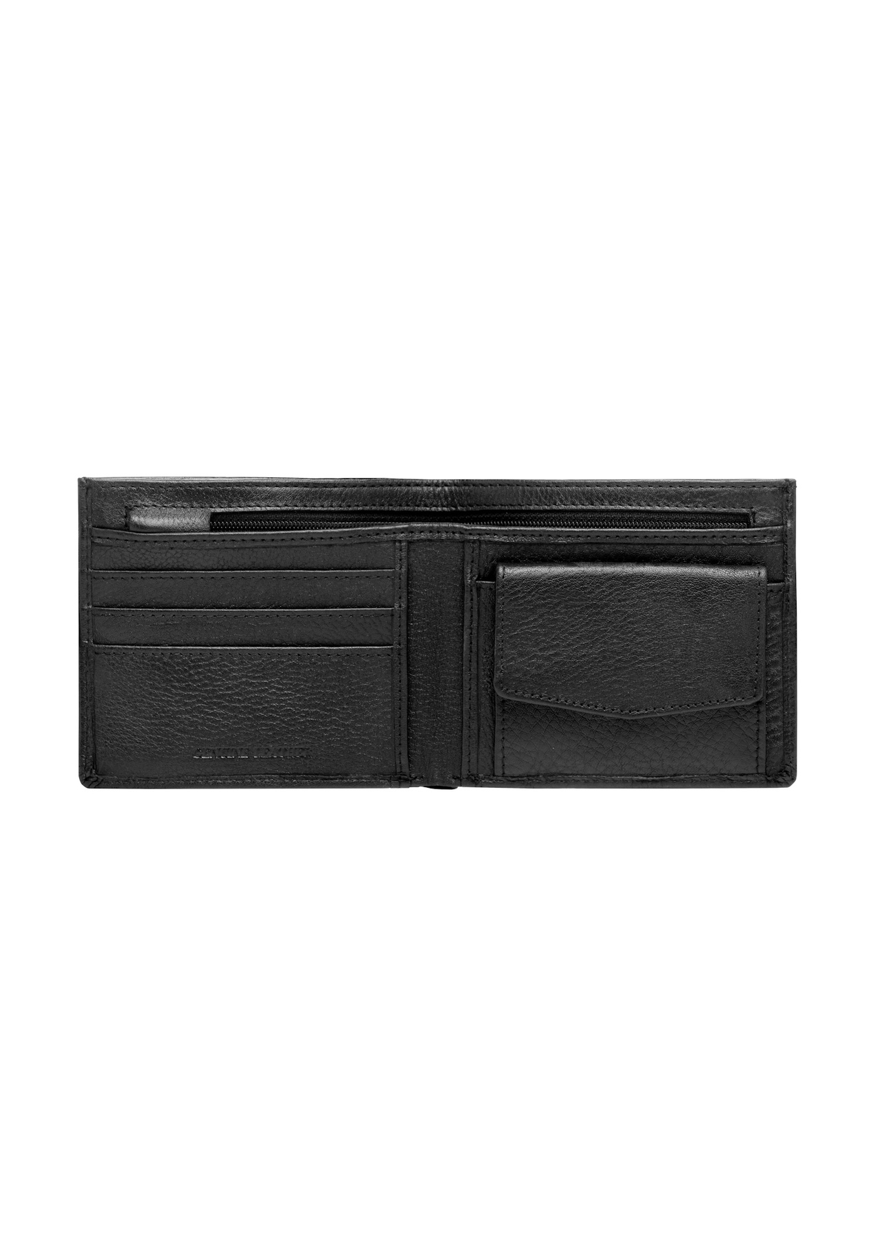 Black small leather men's wallet PORMS-0681-99(W26), product view inside on white background.