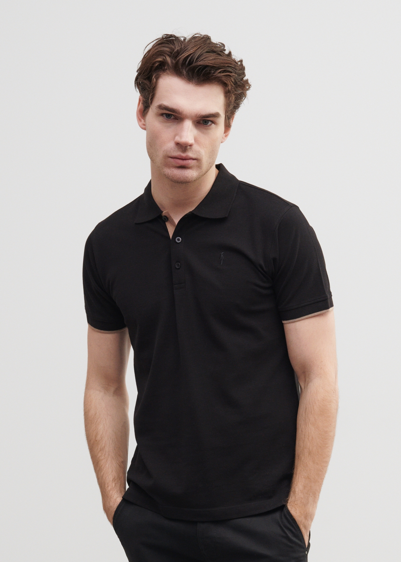 Men's black polo shirt POLMT-0045A-99(W24)-01