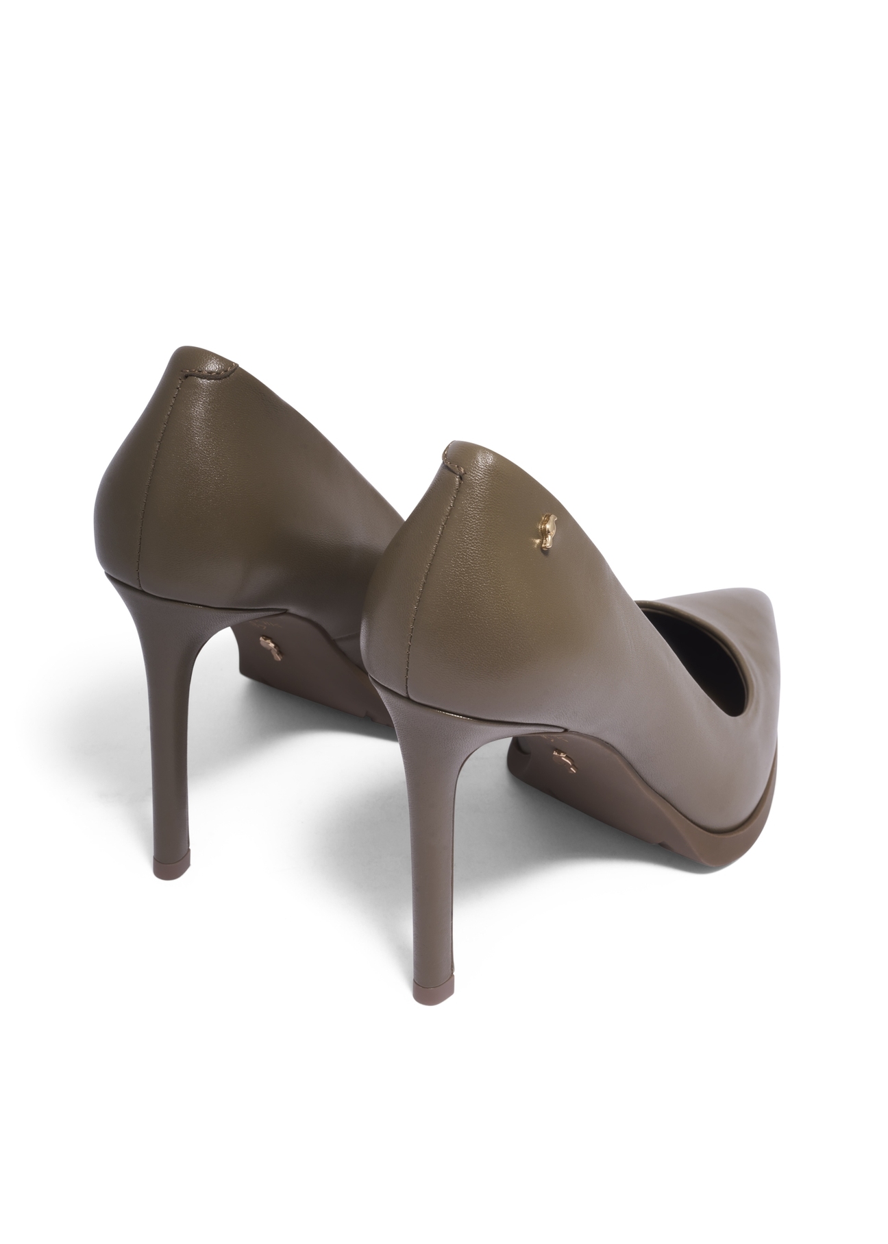 Women's dark beige leather high heels BUTYD-1217-1K(Z26), product view from the back on a white background.
