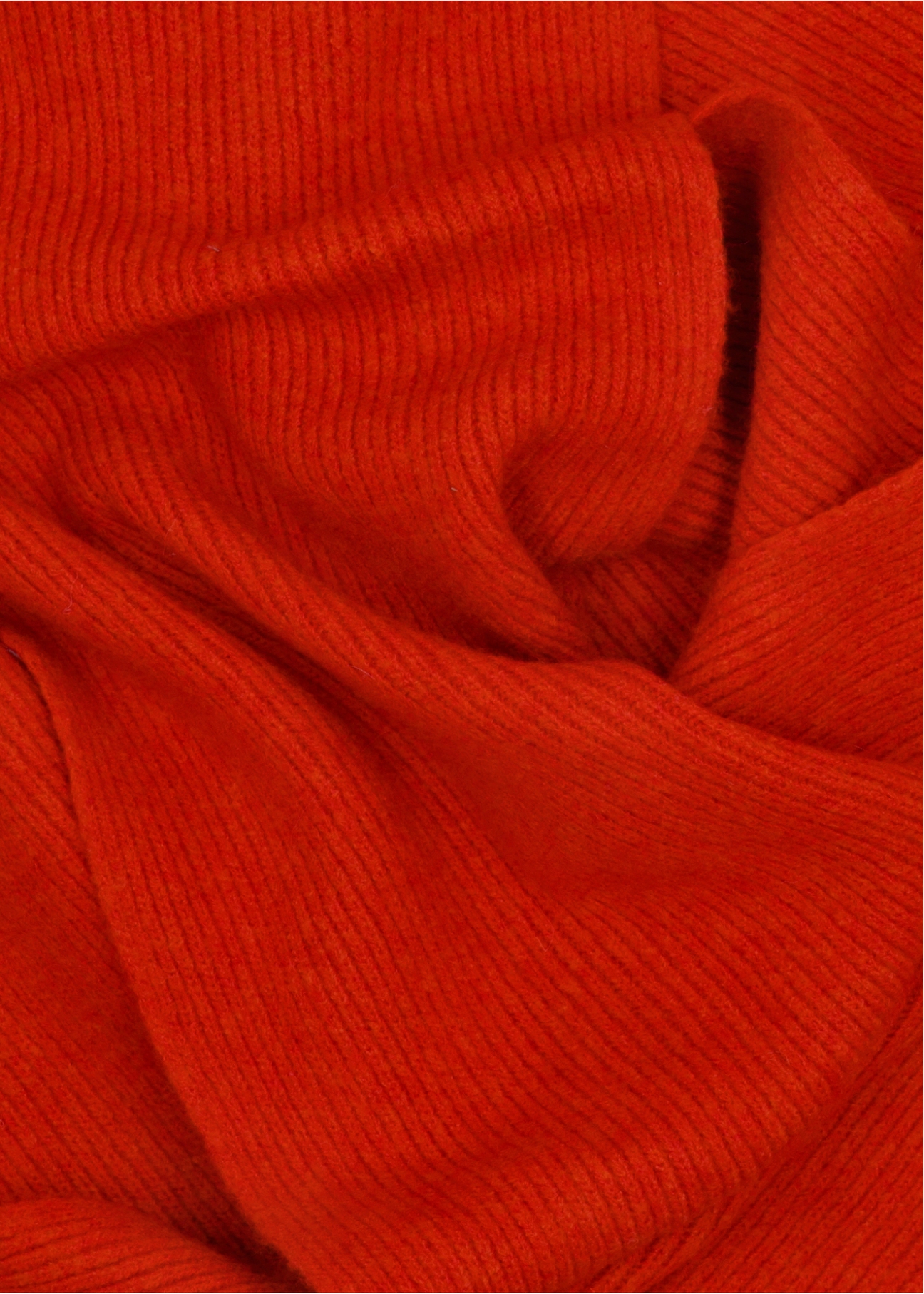 Orange women's scarf with a wool blend SZADT-0202-3C(Z26), close-up of the product material on a white background.