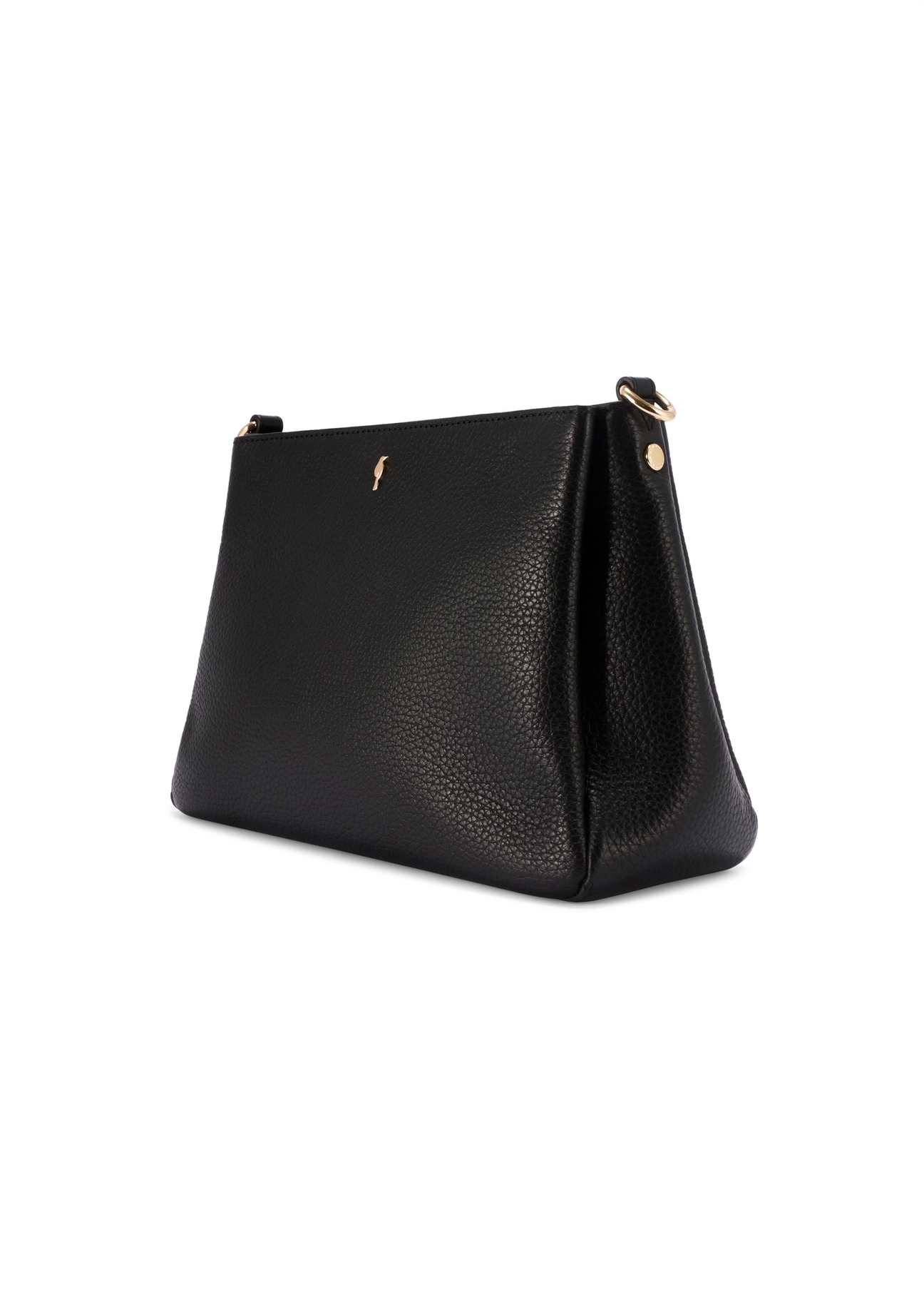 Women's black leather messenger bag TORES-1214-9I(W26), diagonal product view on a white background.