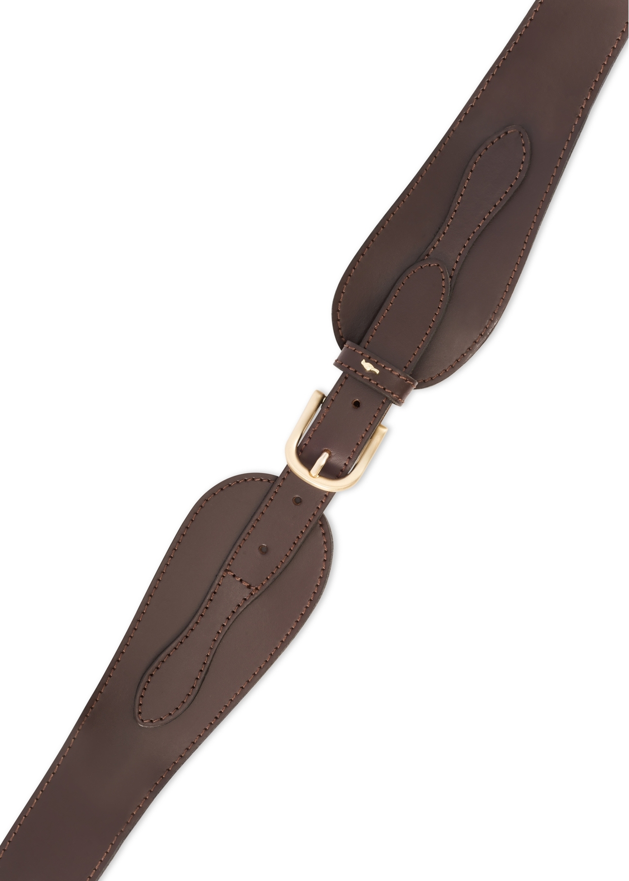 Brown leather women's belt PASDS-0330-90(Z25), close-up of the product clasp, view on a white background.