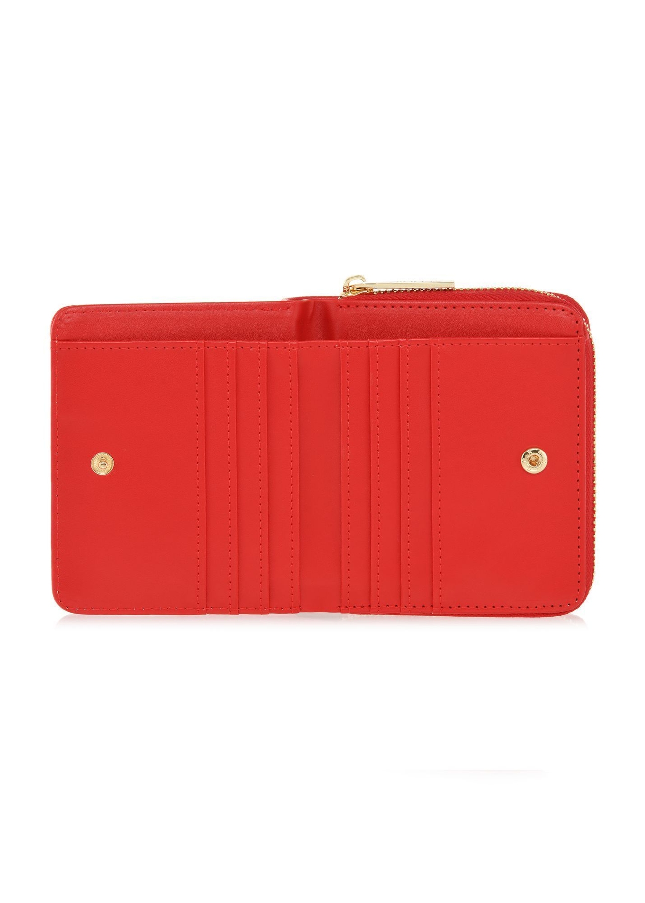 Small red women's wallet with logo POREC-0366-4A(W26), product view inside on white background.