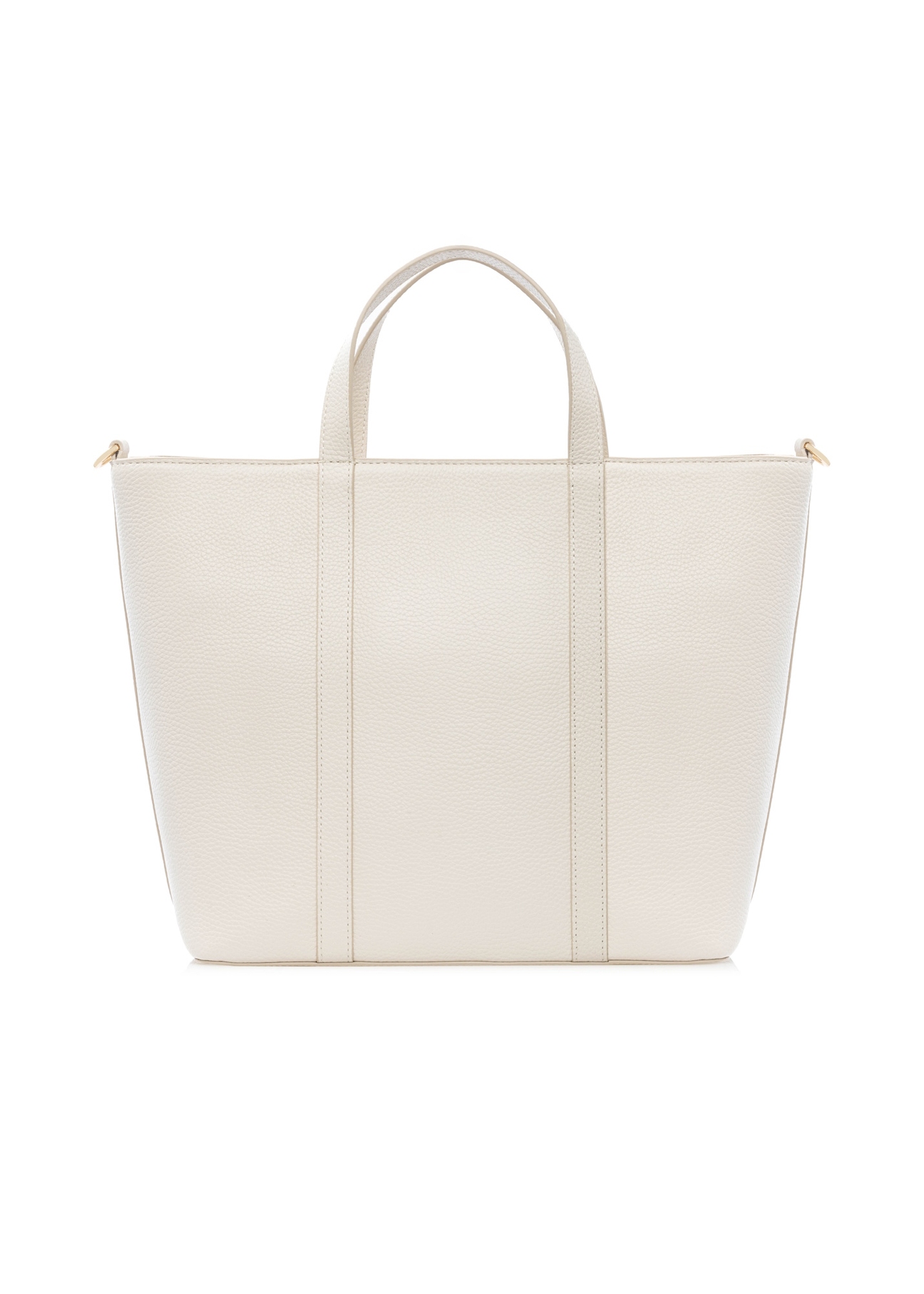 Cream leather shopper bag TORES-1272-0B(W26), product view from the back on a white background.