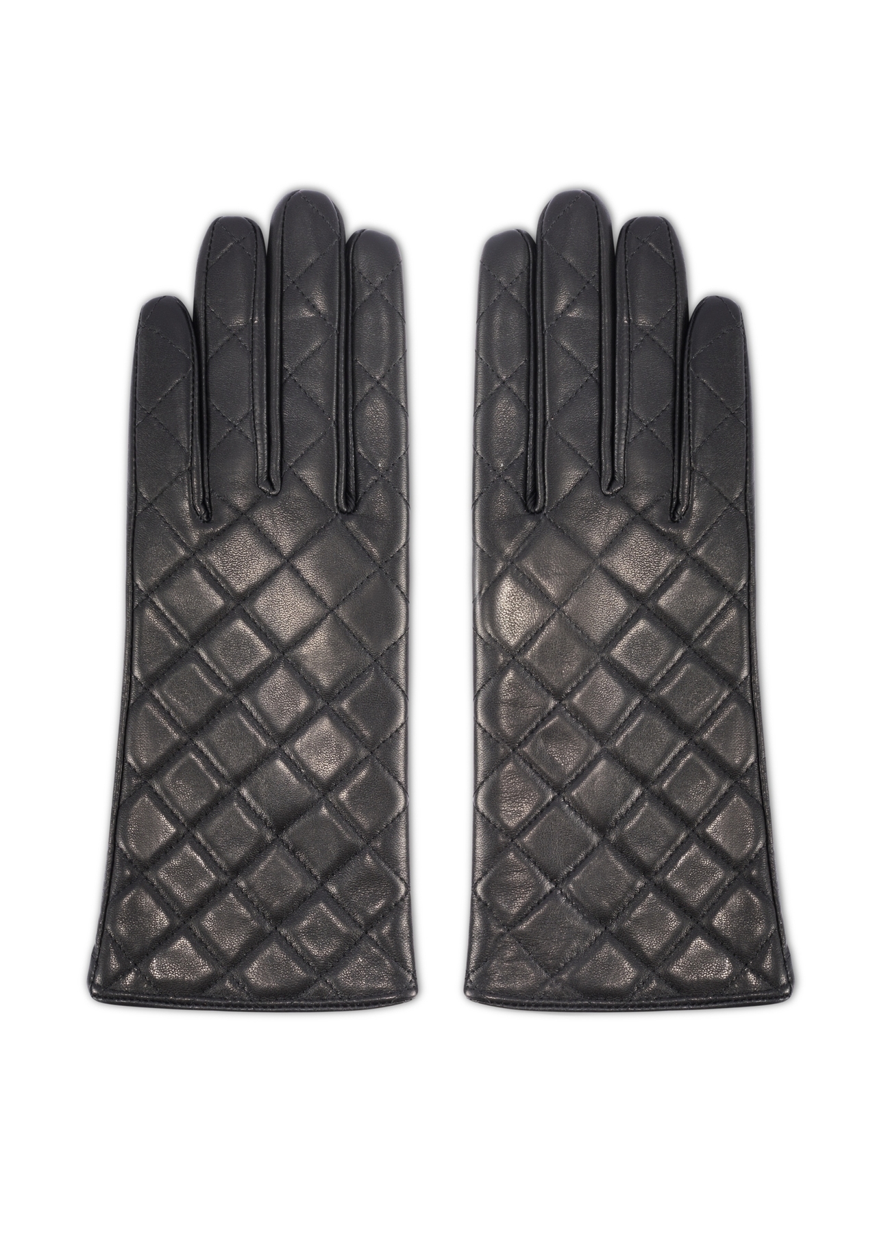 Women's black leather gloves REKDS-0079A-99(Z25), product view from the front on a white background.