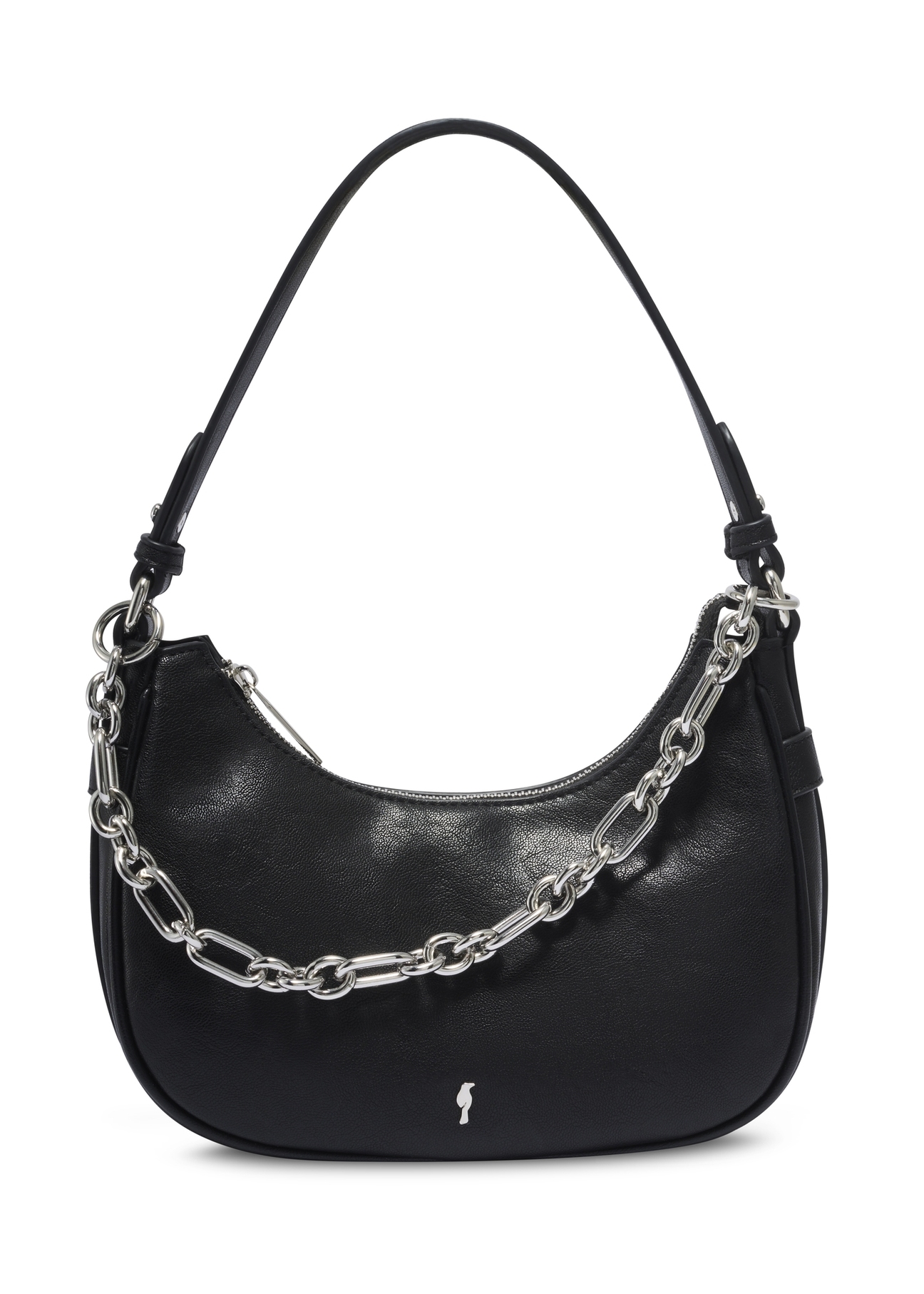 Black women's hobo bag with jewelry accent TOREC-1326-99(Z26), front product view on a light background.