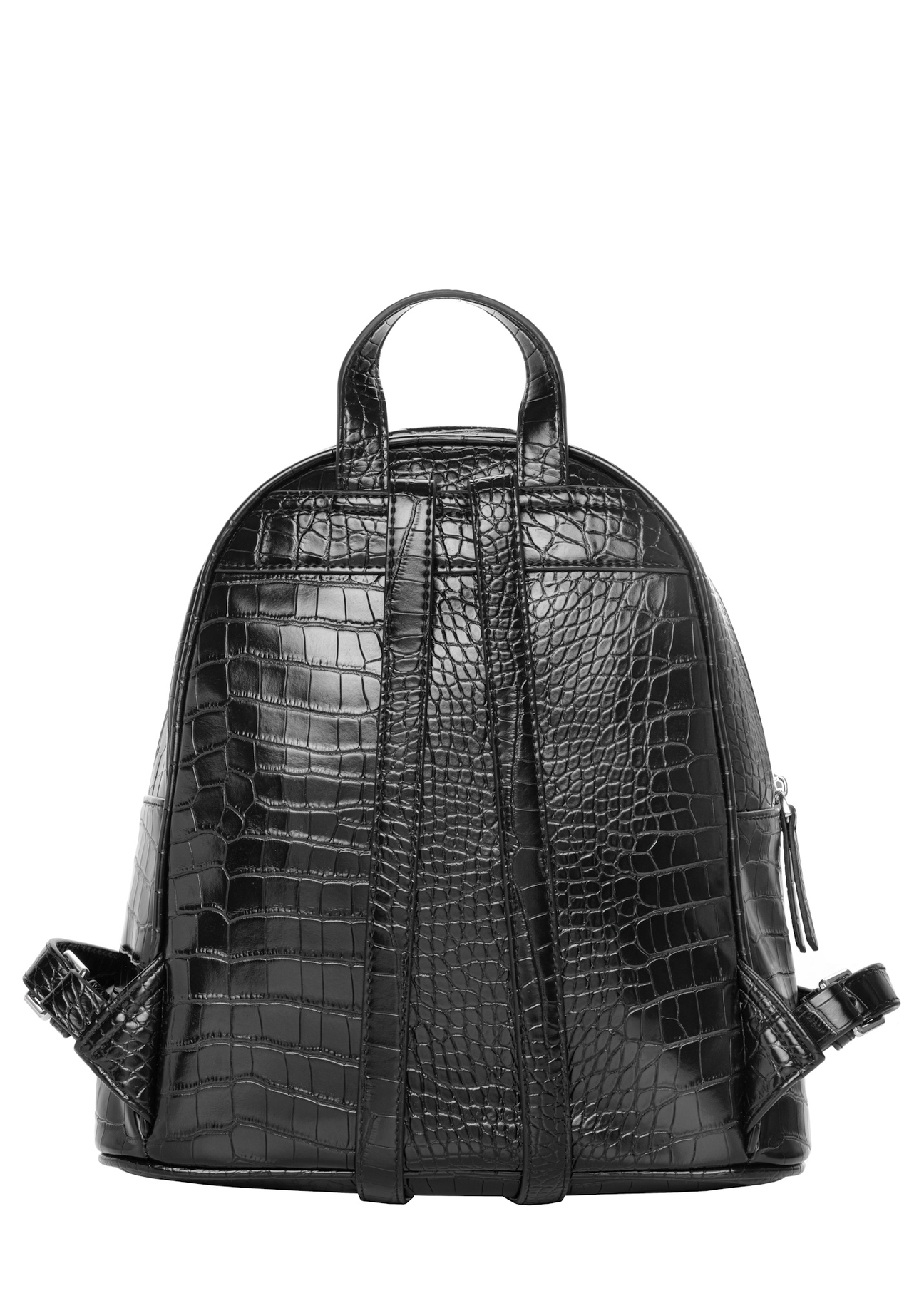 Black croco women's backpack TOREC-1263-9G(Z26), product view from the back on a light background.