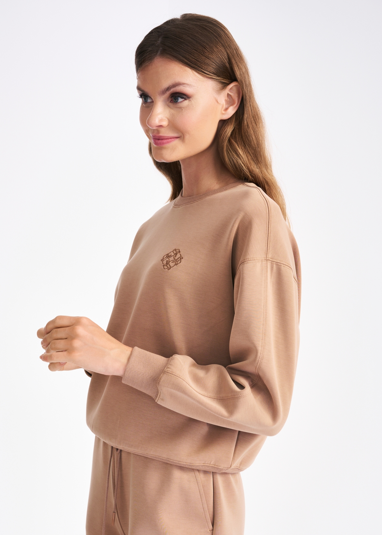 Beige women's sweatshirt with logo BLZDT-0082-81(Z22)-02