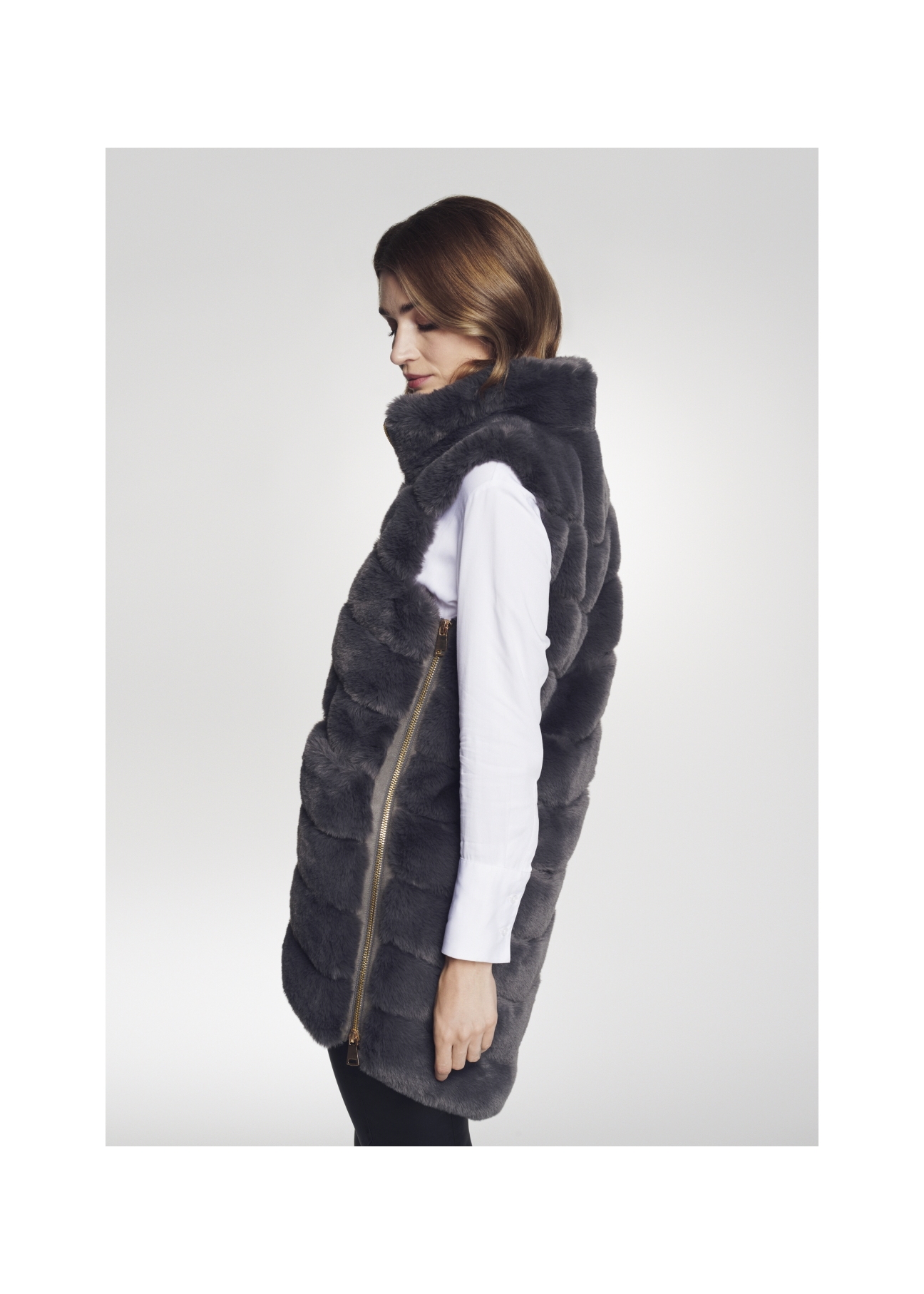 Women's long gray vest KAMDP-0002-95(Z21)-05