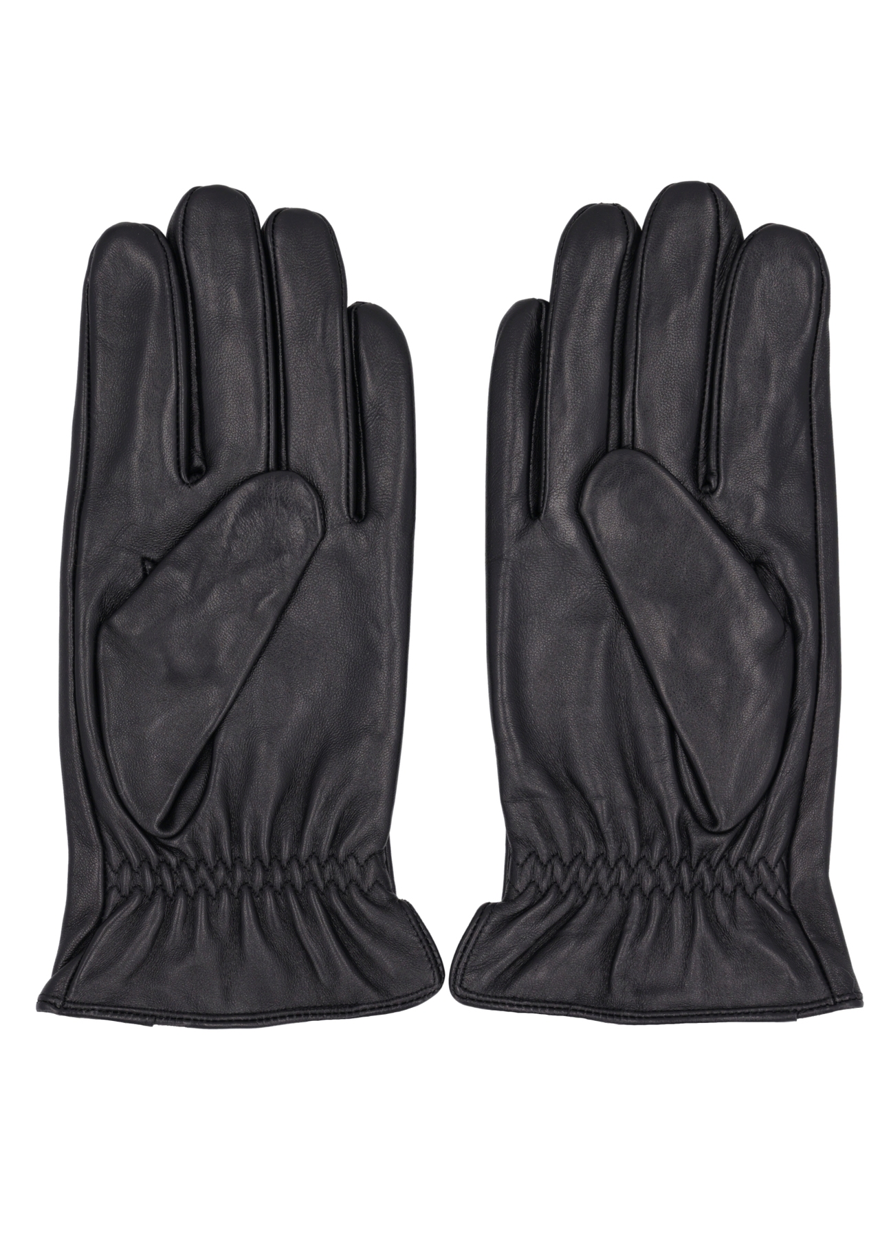 Black men's leather gloves REKMS-0089-99(Z26), product view from the back on a white background.