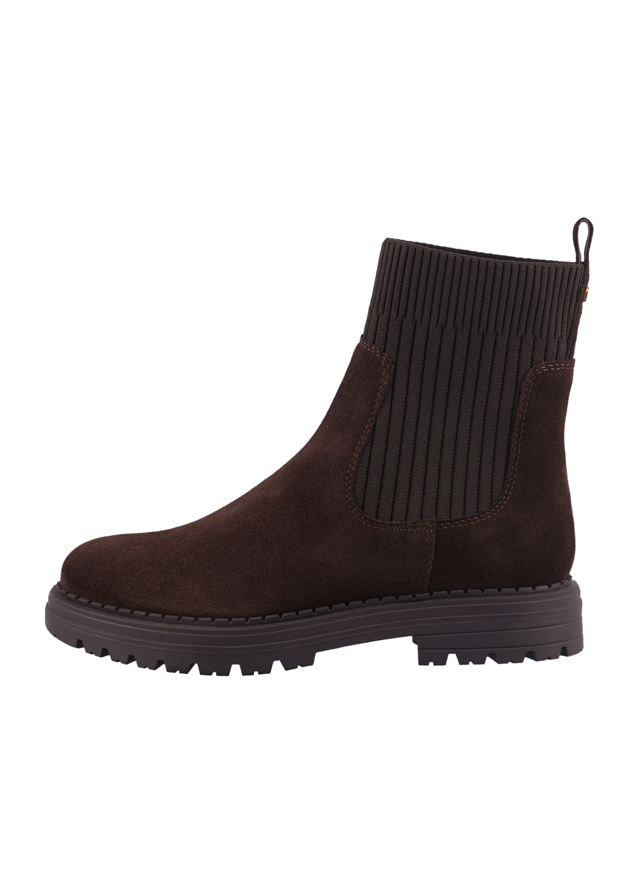Women's brown suede Chelsea boots BUTYD-1194-1I(Z26), product view from the side on a white background.