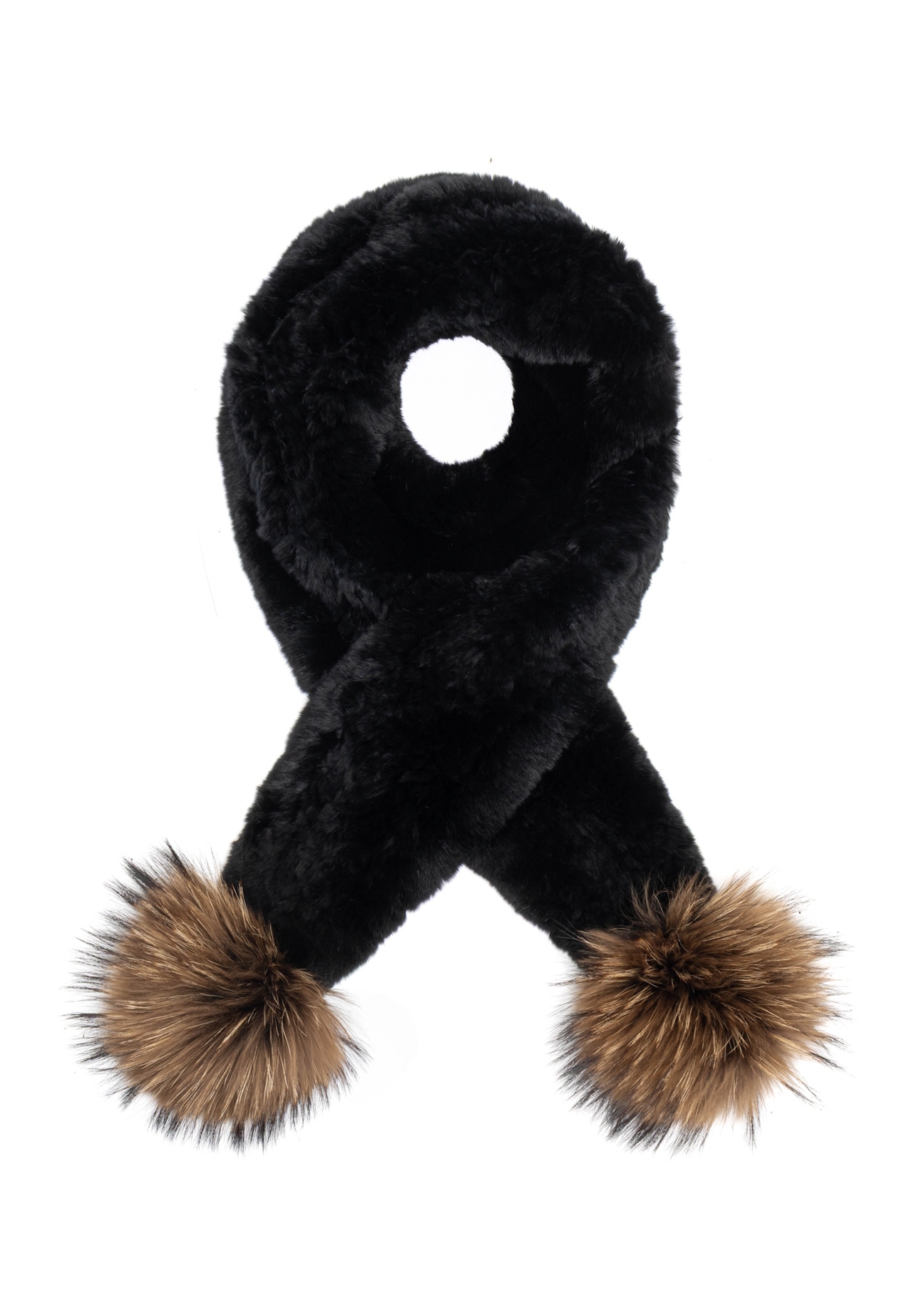 Black women's natural fur scarf SZADF-0038-9J(Z26), front view of the product on a white background.