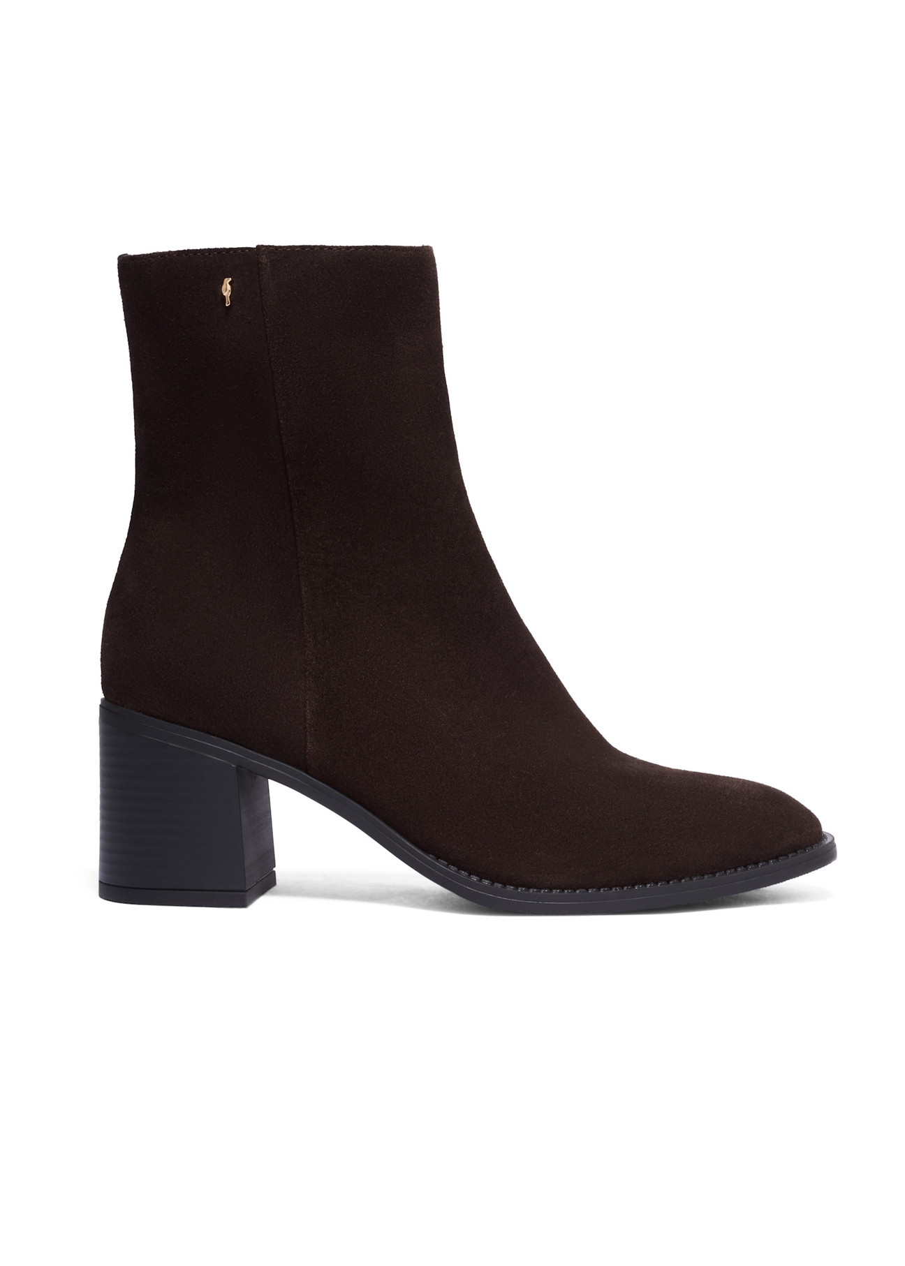 Brown suede high heel ankle boots BUTYD-1101-1I(Z26), side product view on white background.