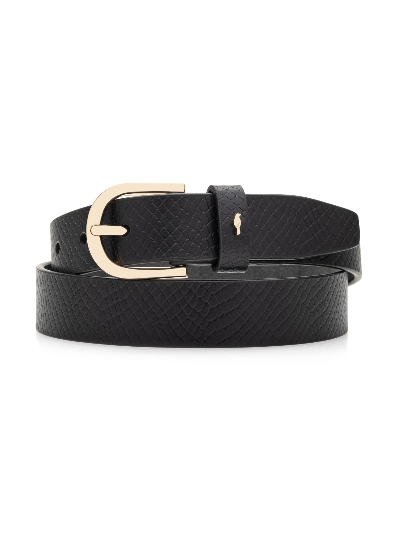 Black leather women's belt PASDS-0333-99(Z25), product view from the front on a white background.