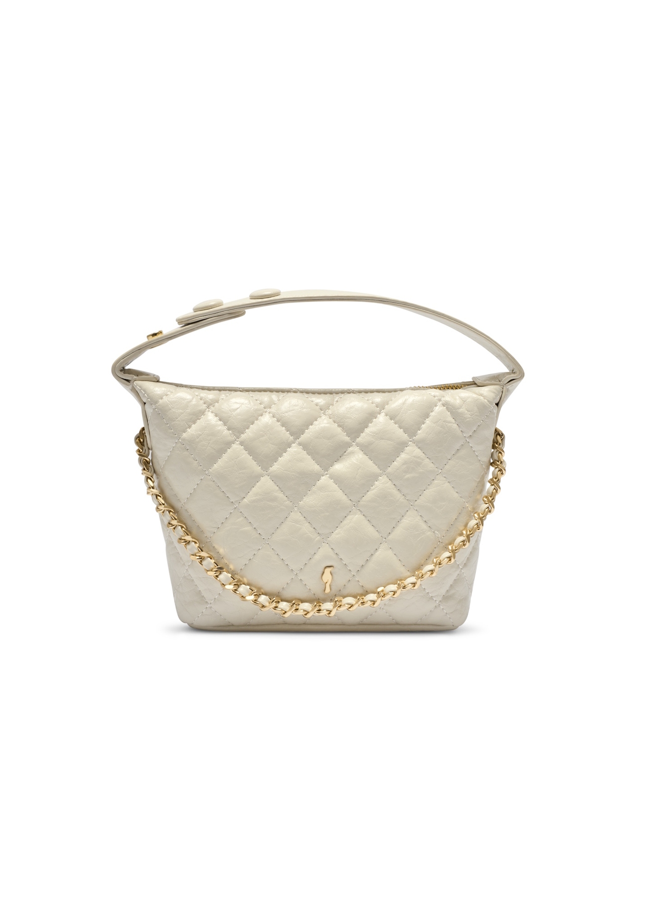Cream small women's trunk handbag TOREC-1196-0A(W26), front product view on white background.