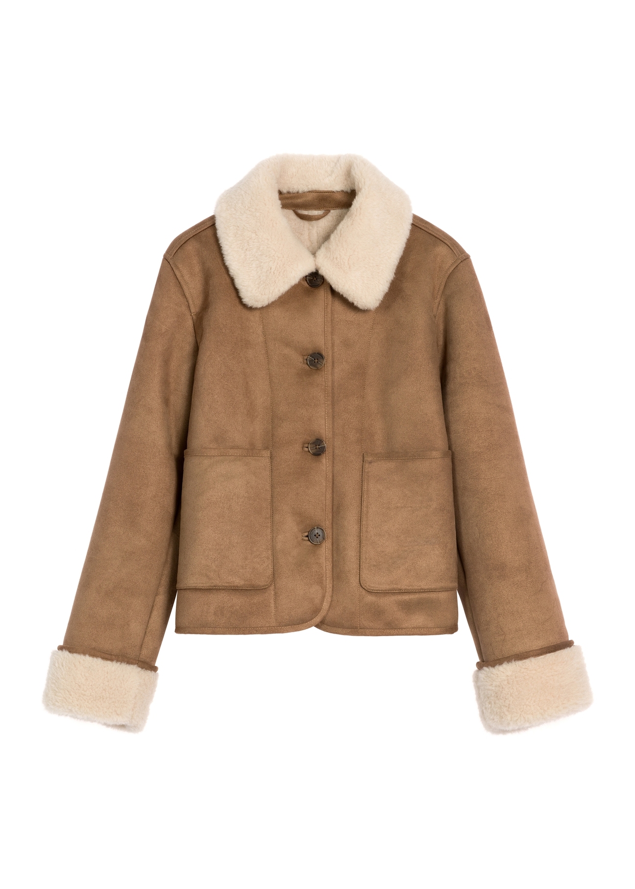 Camel short women's sheepskin coat KOZDP-0016-1D(Z26)