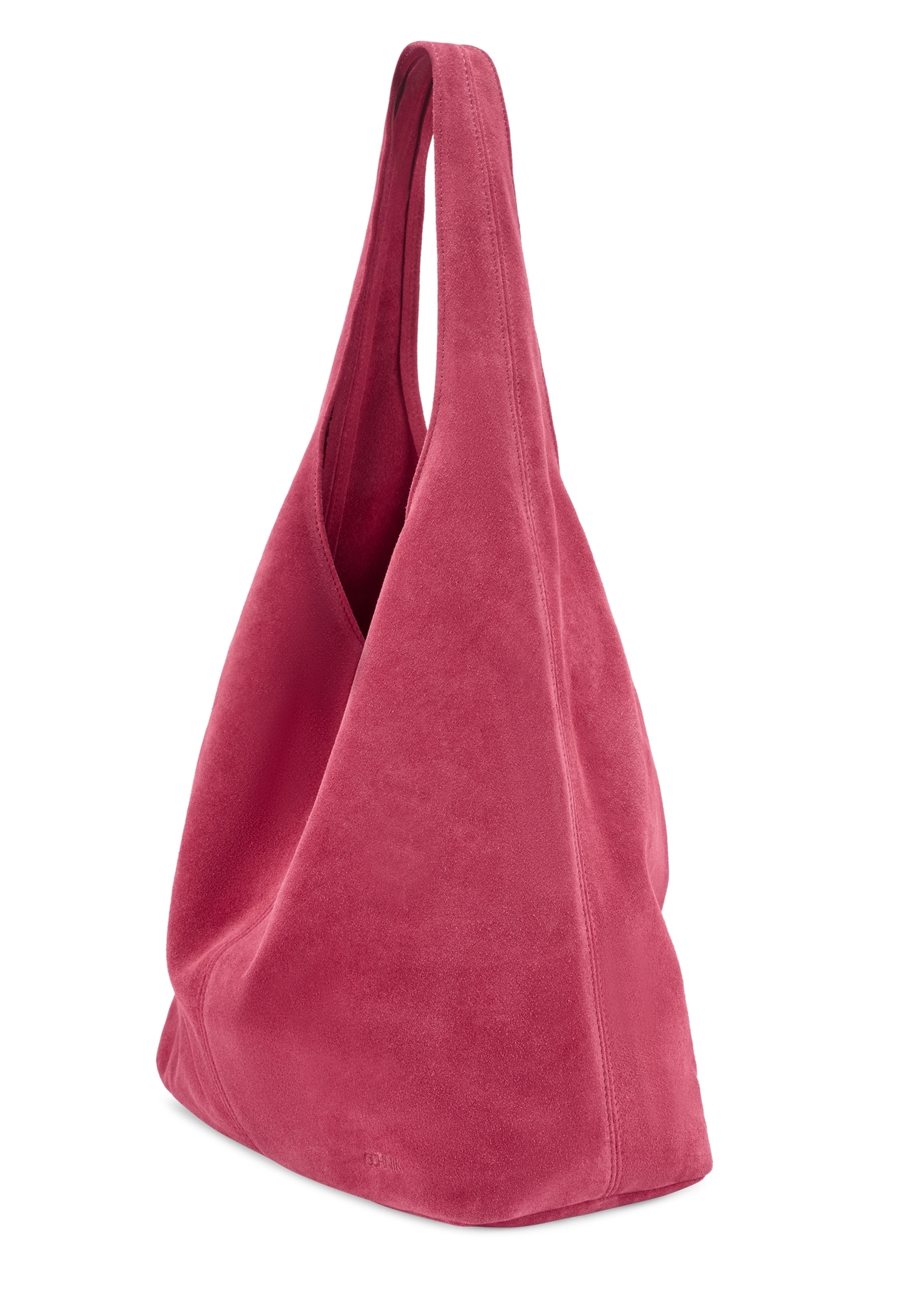 Fuchsia suede women's shopper bag TORES-1177-5E(W26), diagonal product view on white background.