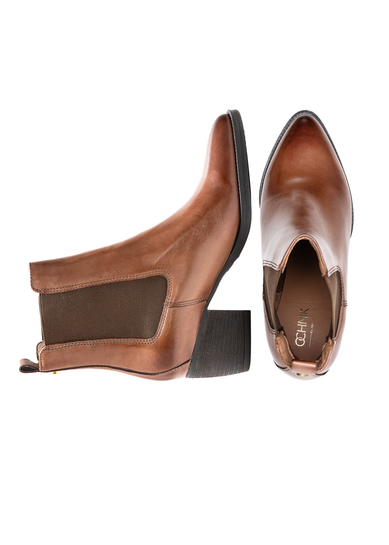 Women's leather Chelsea boots on a block heel BUTYD-1184-1F(Z26), product view from above on a white background.