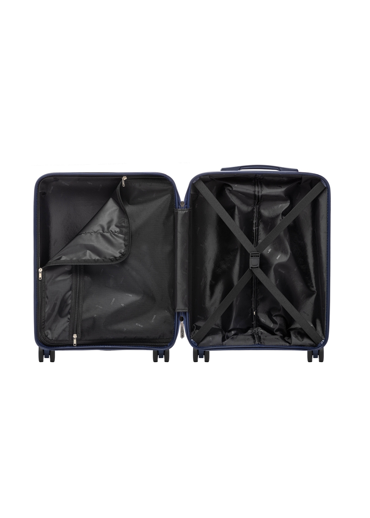 Small suitcase on wheels WALPP-0026-7D-19(W26), product view inside on white background.