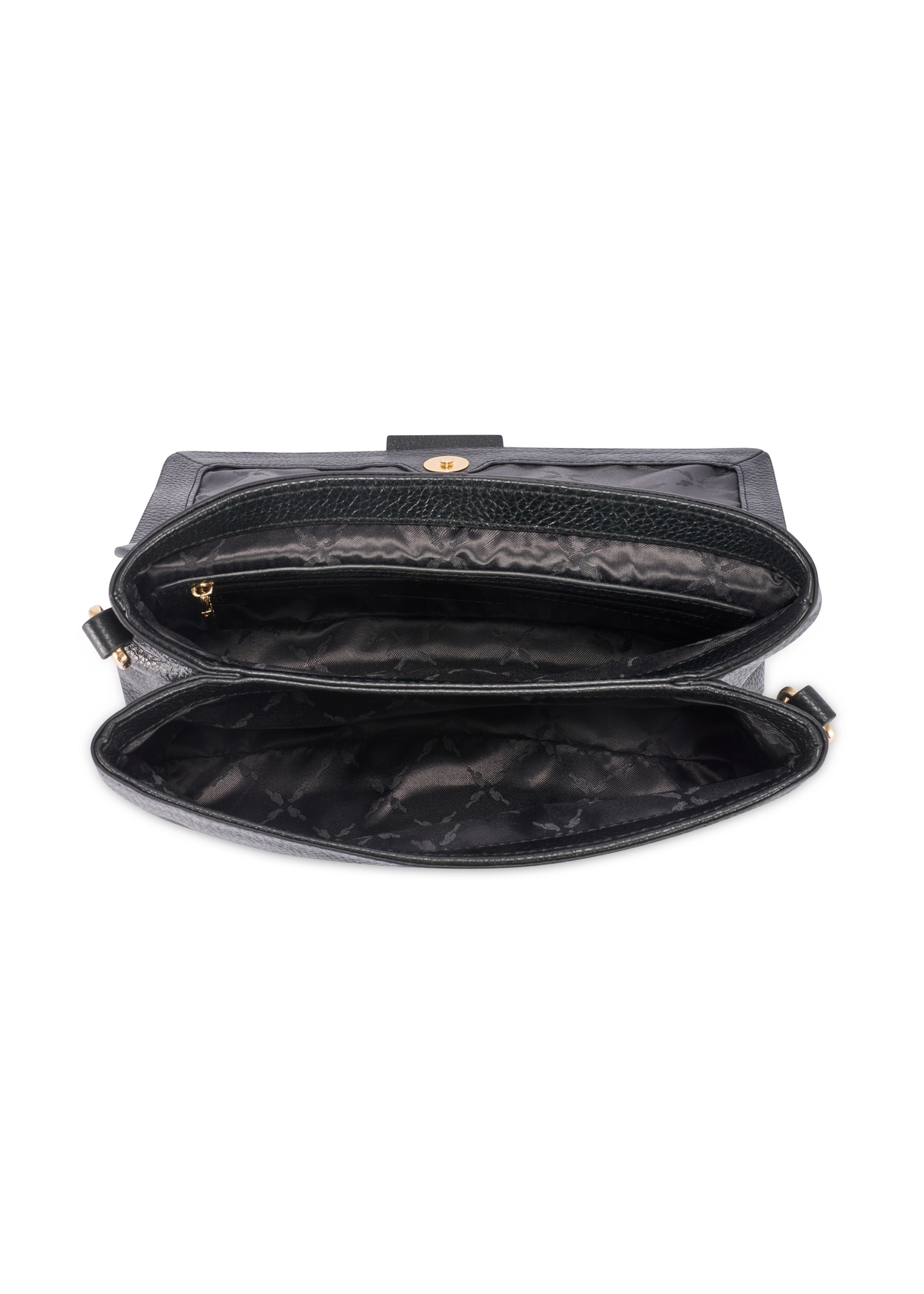 Women's leather handbag in black color TORES-1220-9I(W26) - product view from above, on a white background.