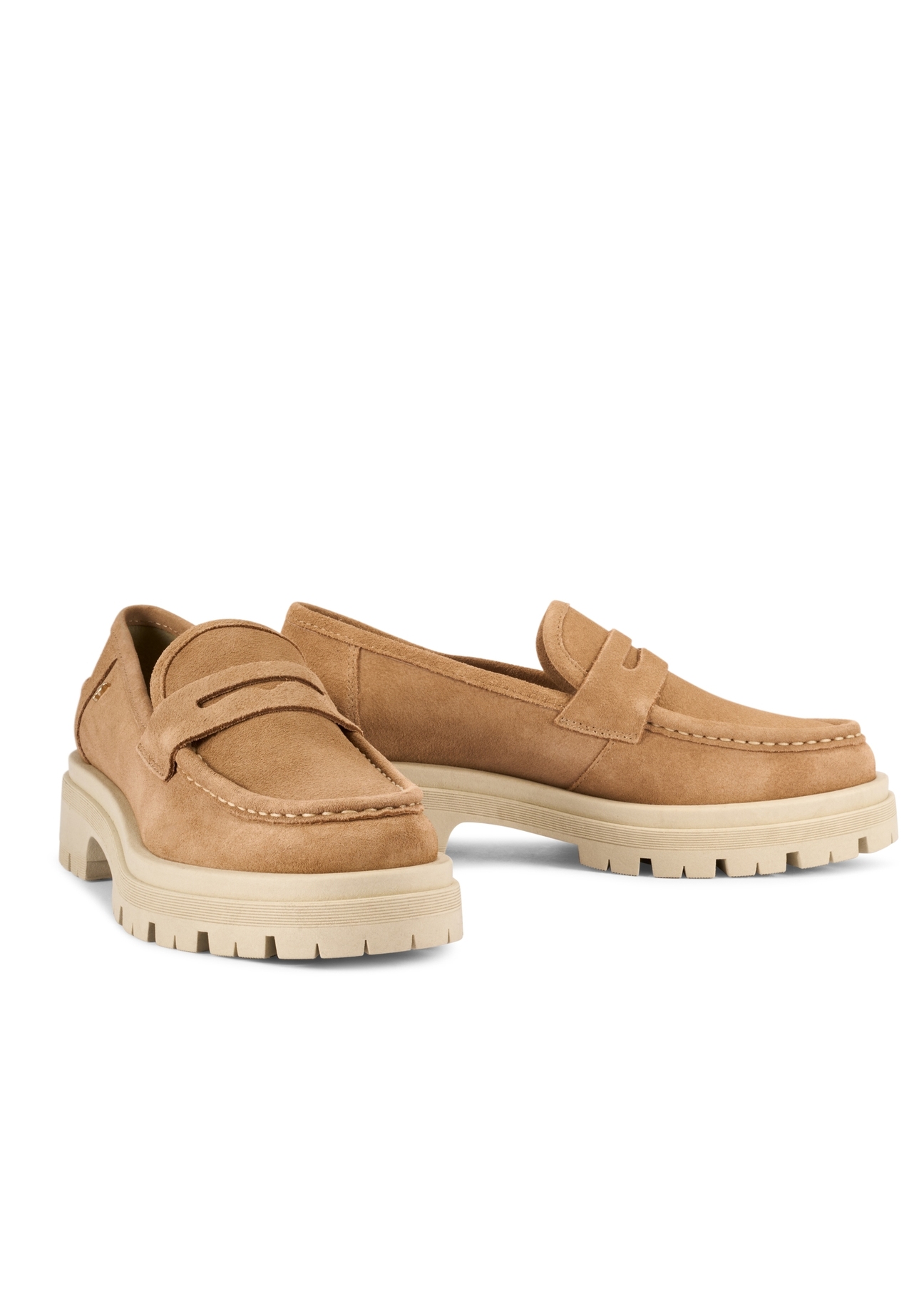 Beige leather platform loafers BUTYD-1069-1B(W26) - product view slightly diagonal, on a white background.