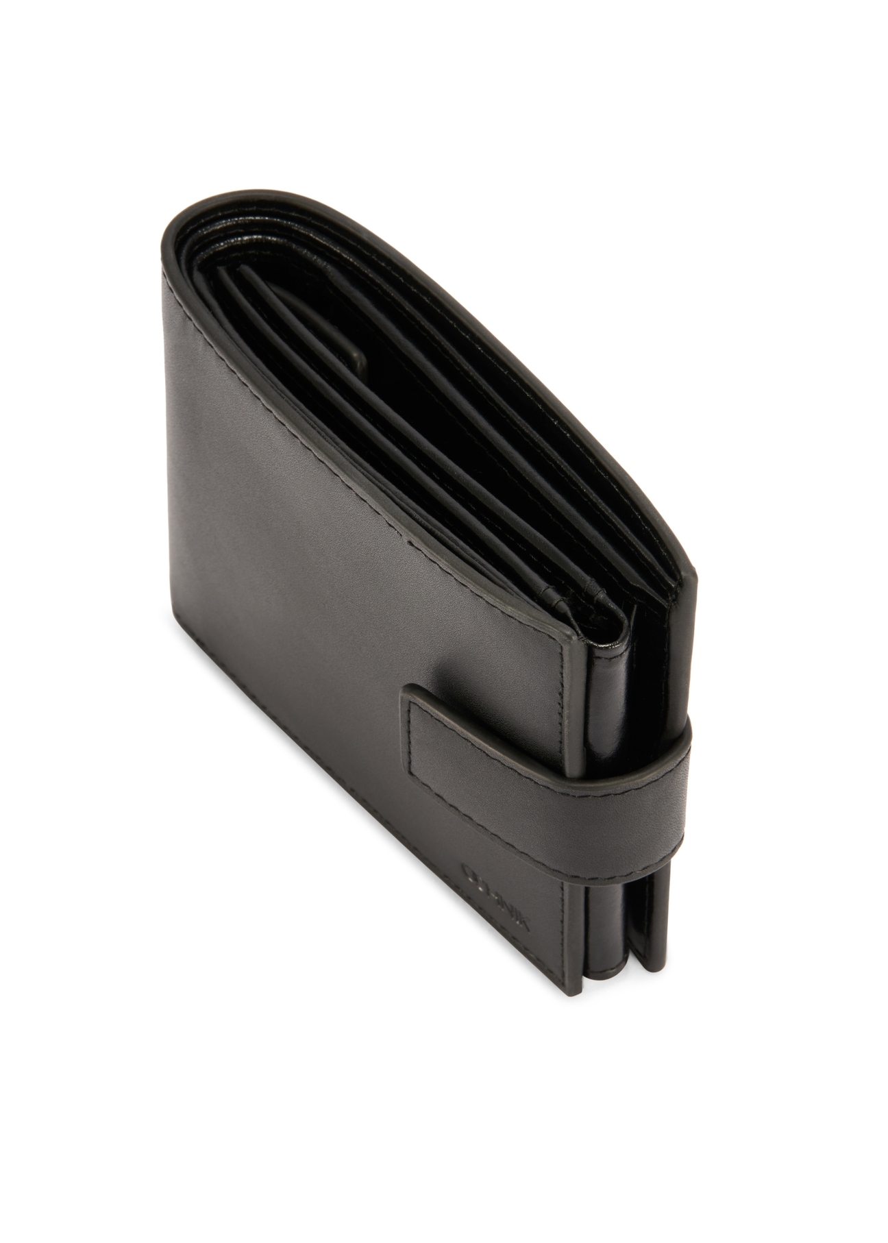 Men's black leather wallet PORMS-0657-99(Z25), close-up of the product detail, view on a white background.