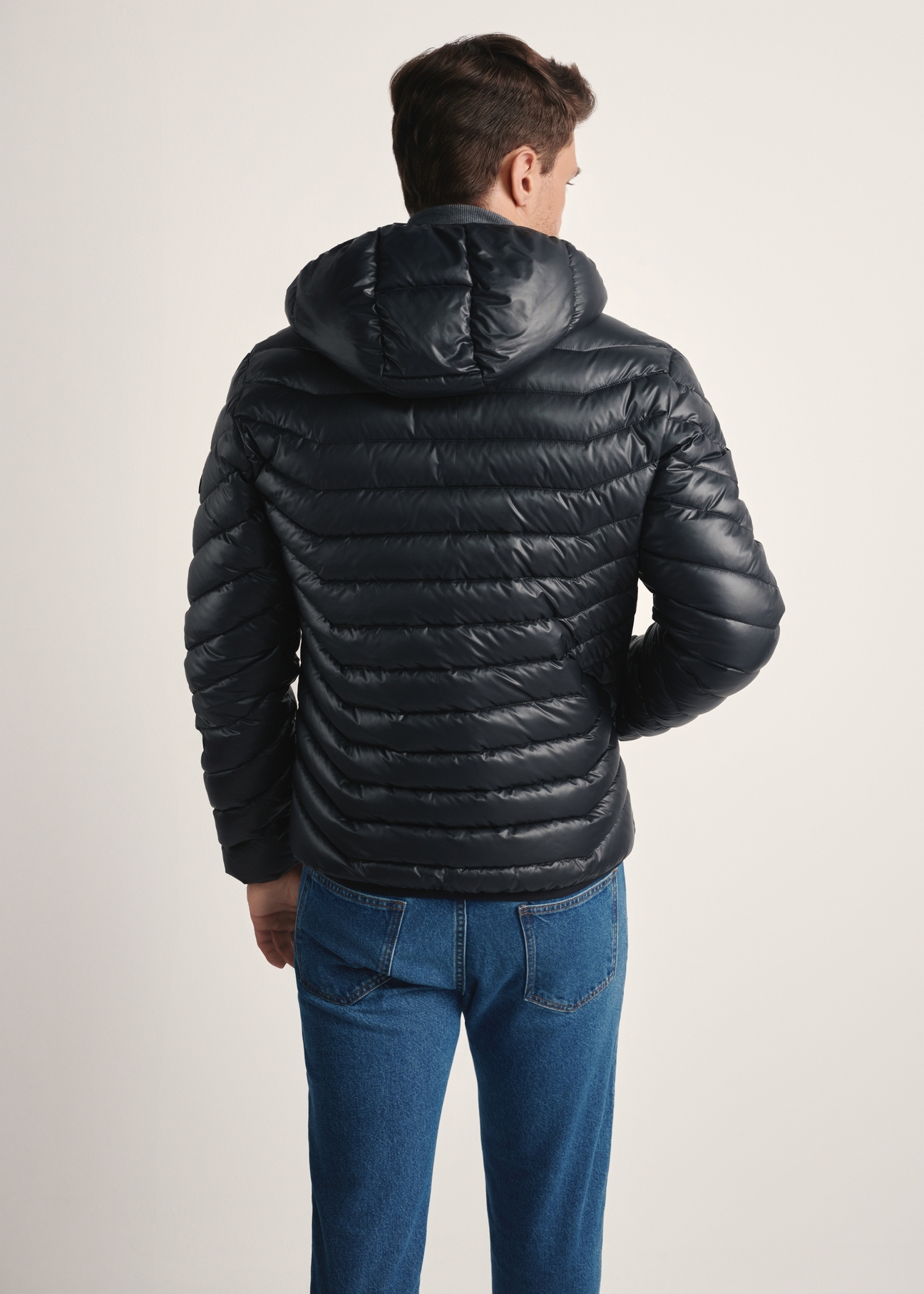 Men's jacket in black KURMT-0380-99(Z25), product view from the back on the model, half of the silhouette visible.