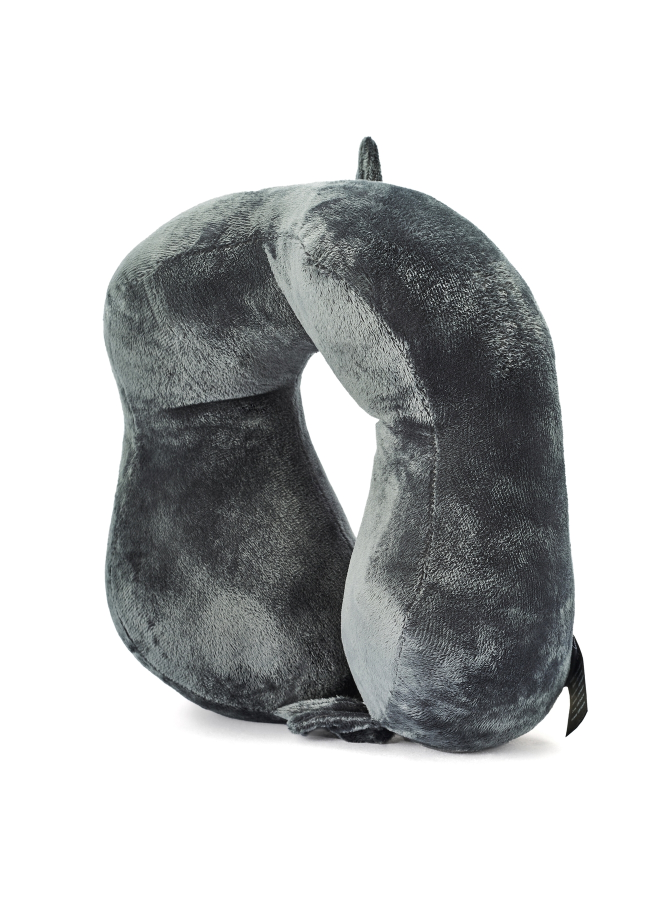 Gray travel pillow AW-014-0001-91(W25), diagonal product view on white background.