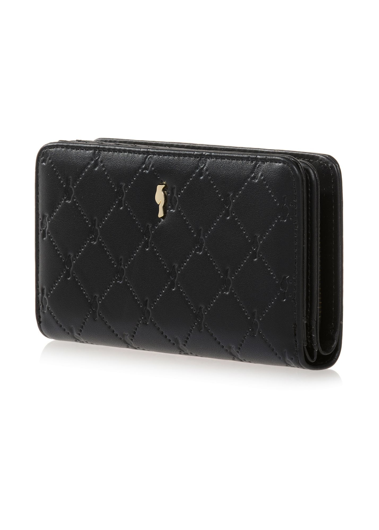 Black women's wallet with monogram POREC-0348A-99(Z25), diagonal product view on white background.