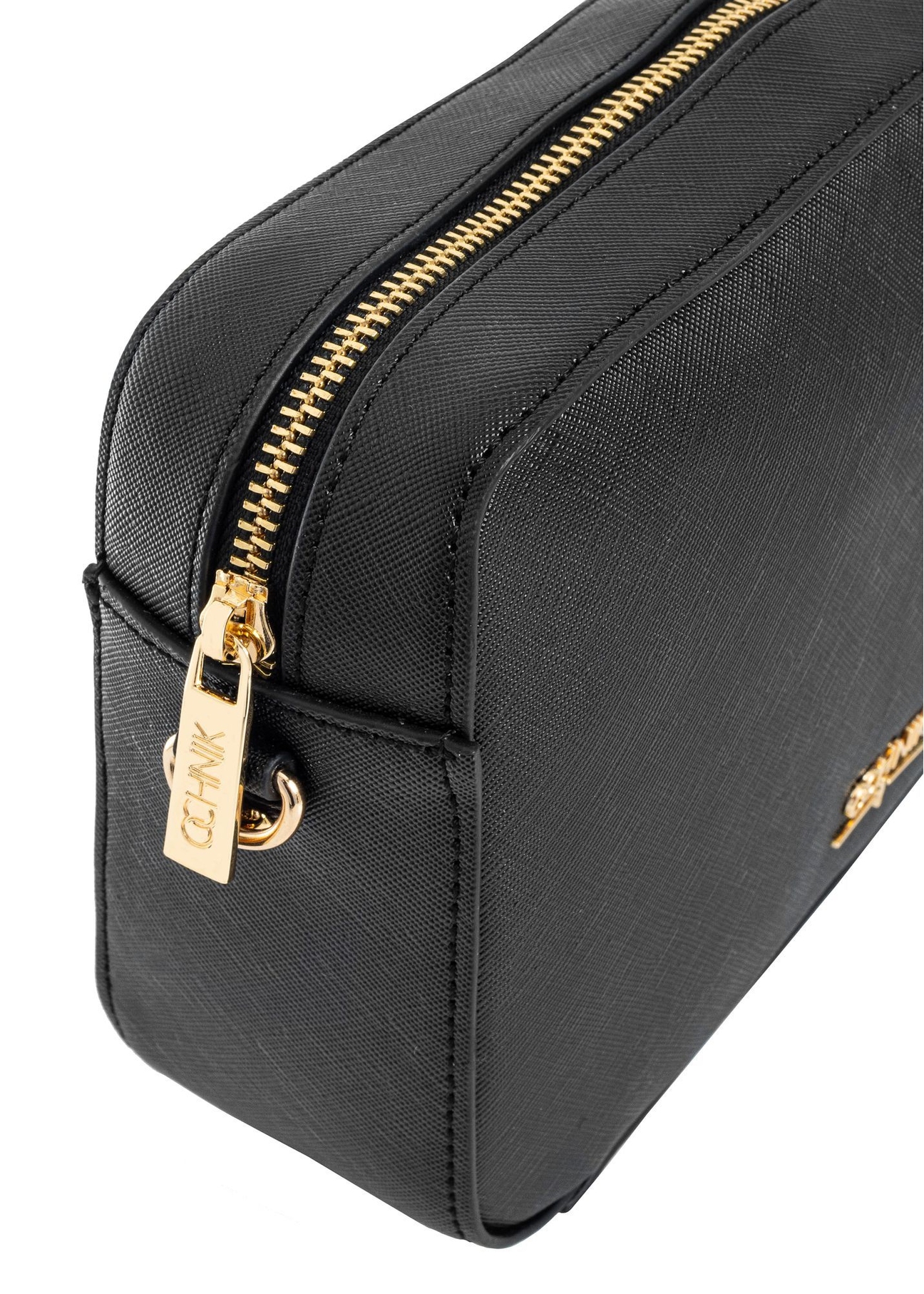 Black women's handbag TOREC-0003J-99(Z25), close-up of the zipper on a white background.