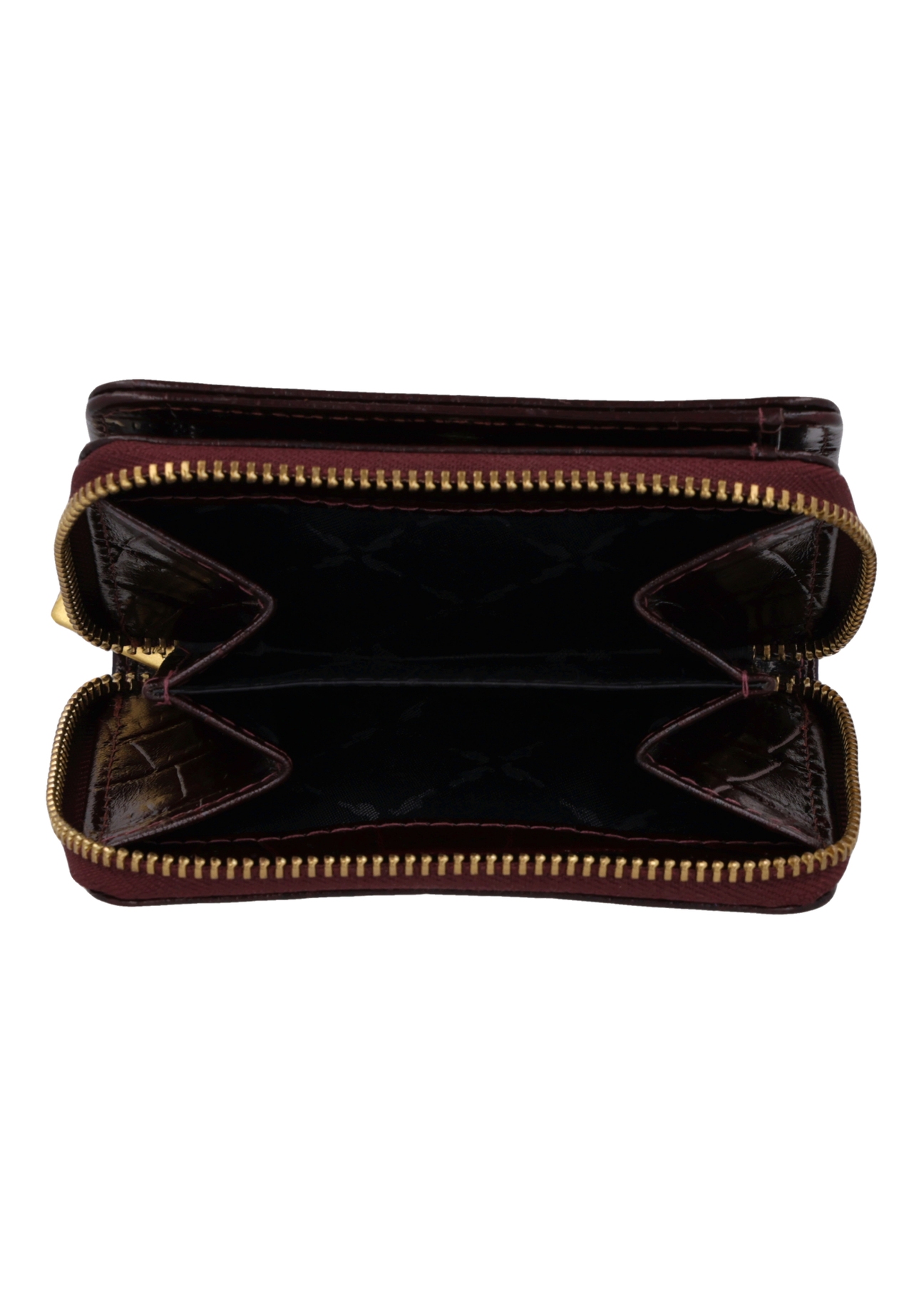 Burgundy women's croco wallet PORES-0888B-4D(Z26), product view inside on white background.