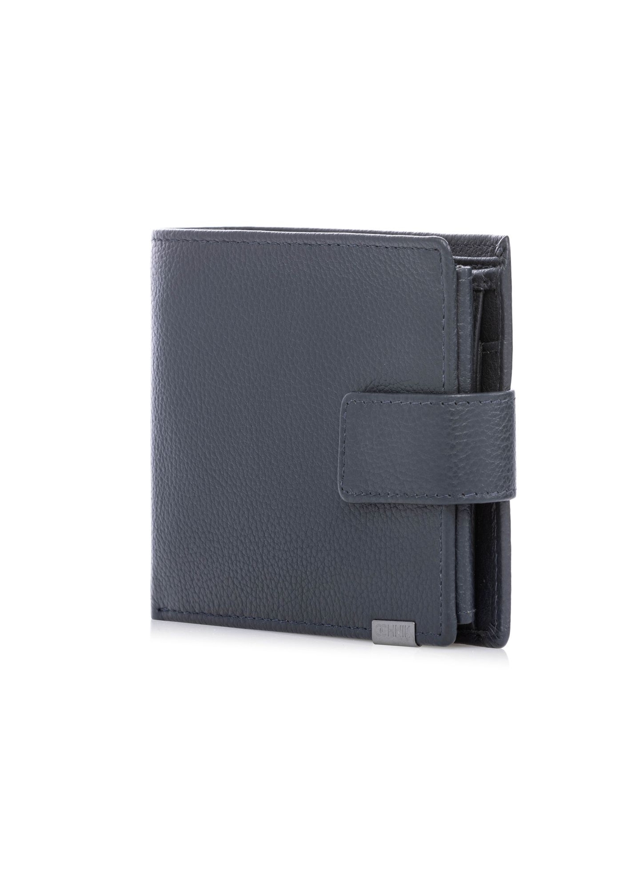 Men's leather wallet in navy blue PORMS-0694-7E(W26) - diagonal product view, on a white background.