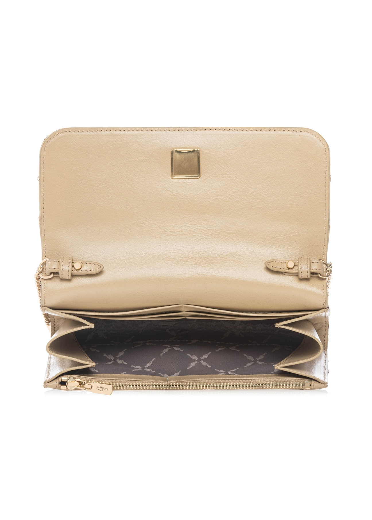 Small beige leather women's handbag TORES-1043-1B(W26) - product view from above, on a white background.