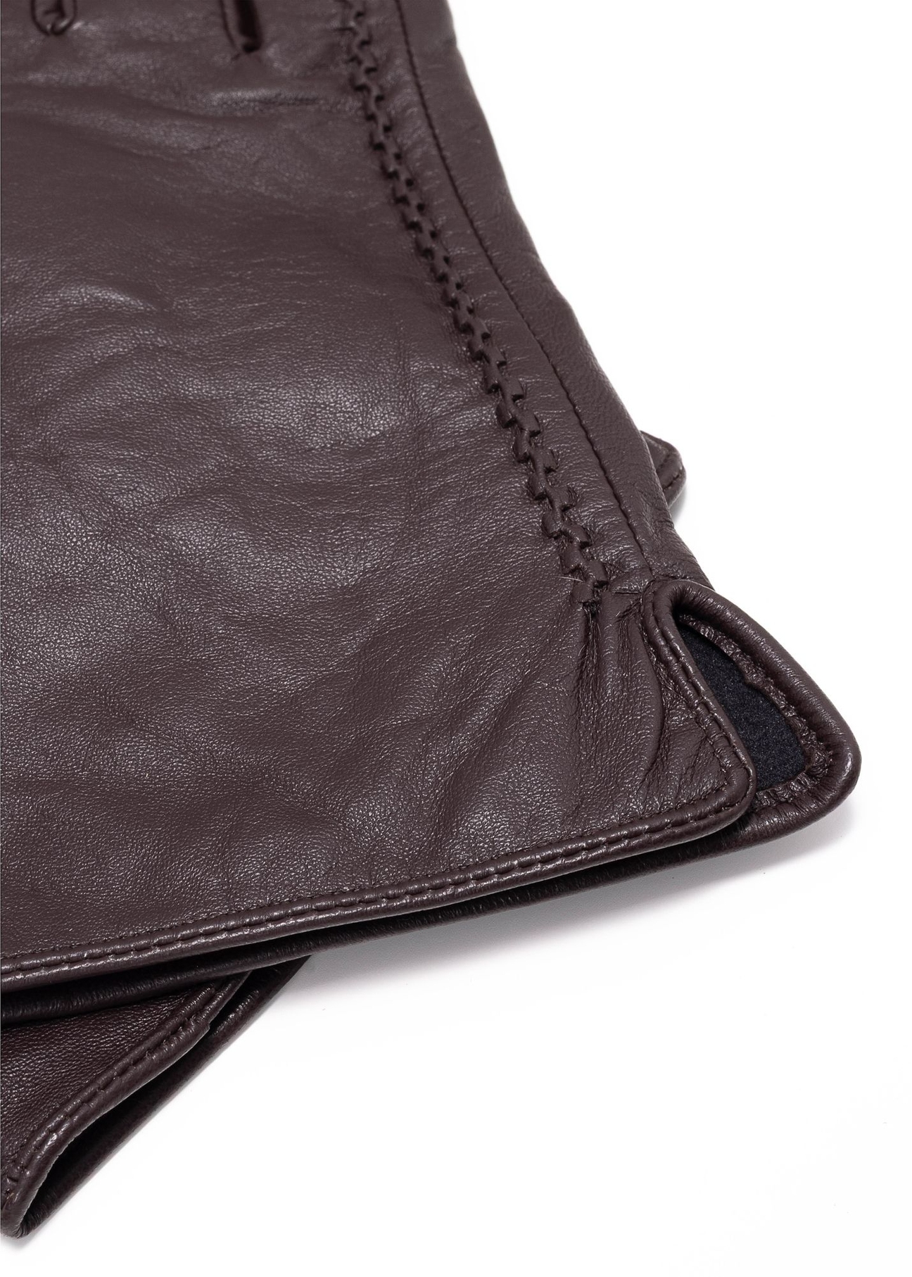 Brown men's leather gloves REKMS-0001A-1I(Z26), close-up of product detail, view on white background.