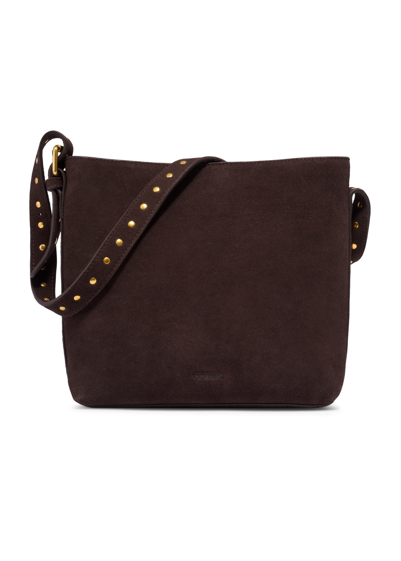 Brown suede women's handbag with studs TORES-1385-1I(Z26), front product view on white background.
