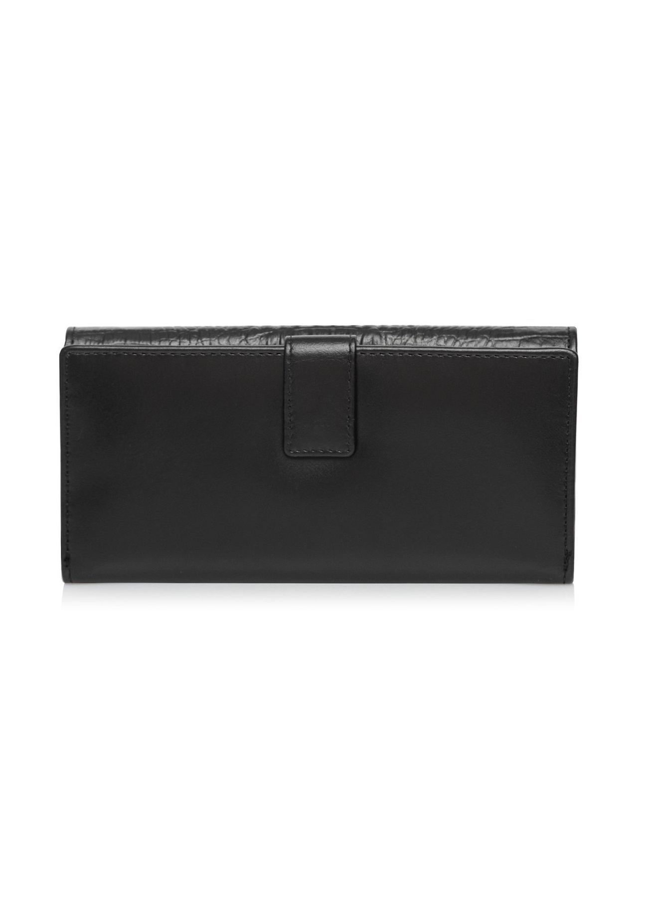 Women's leather black wallet PORES-0909-9G(Z26), back view of the product on a white background.