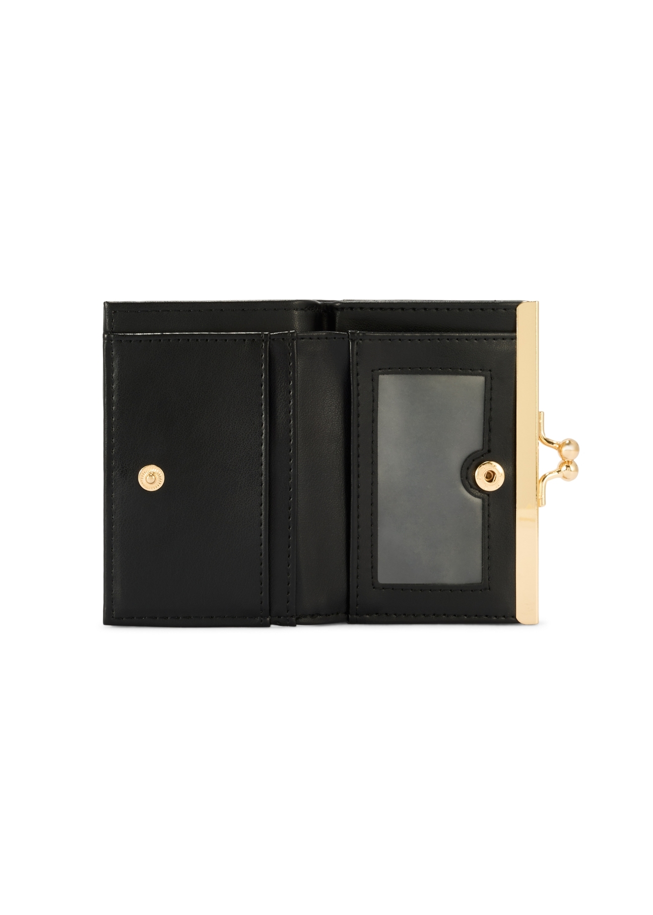 Small black women's wallet with monogram POREC-0422-98(Z25), product view from the inside on a white background.