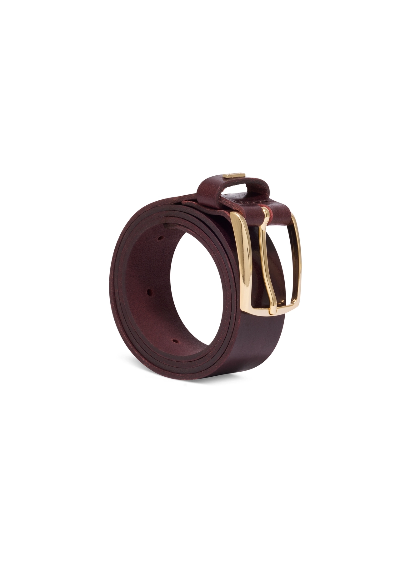 Women's leather belt in a deep burgundy shade PASDS-0358-4D(Z26) - diagonal view of the product, on a white background.
