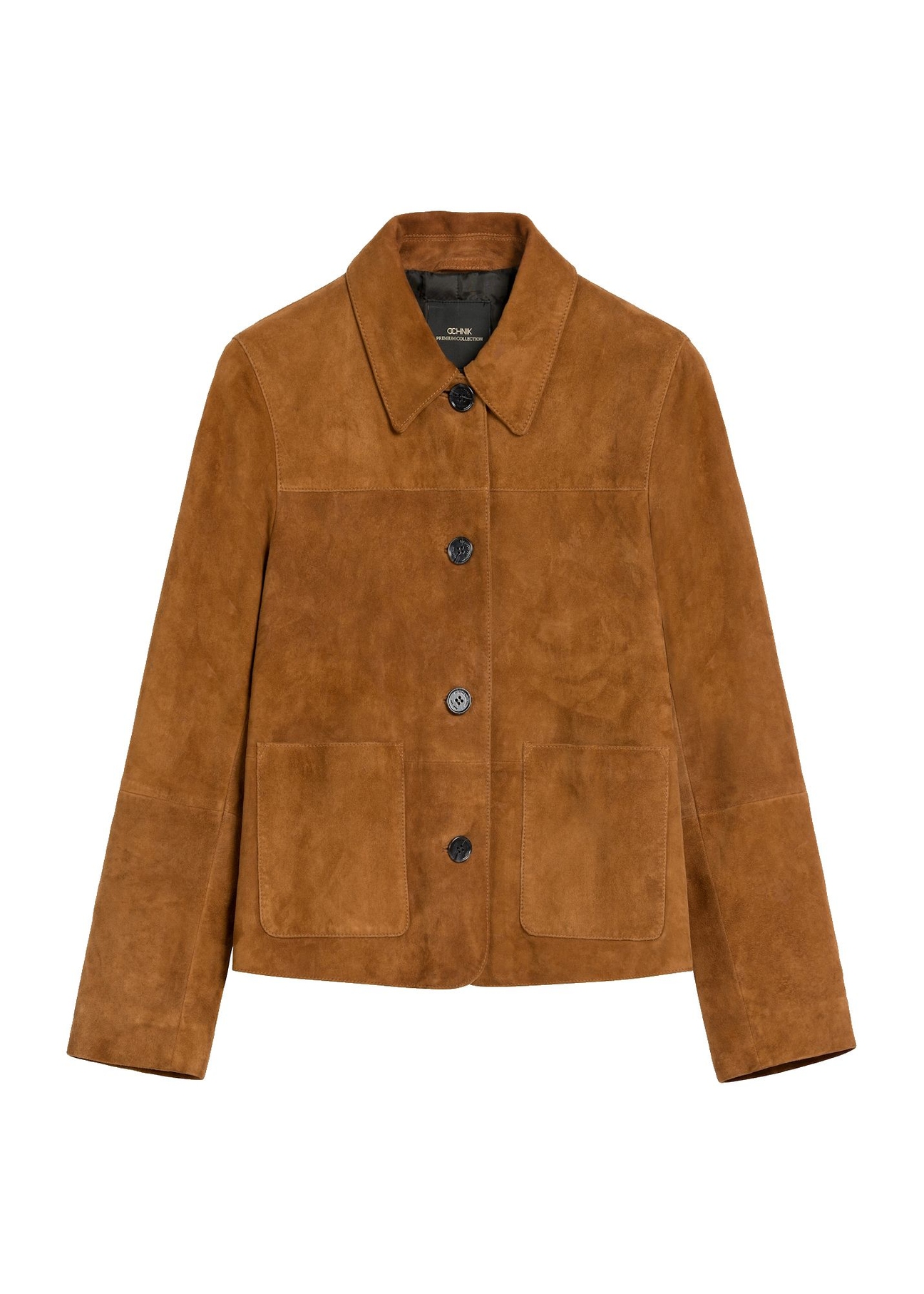 Brown women's suede jacket KURDS-0562-0775(Z25), product view from the front on a white background.
